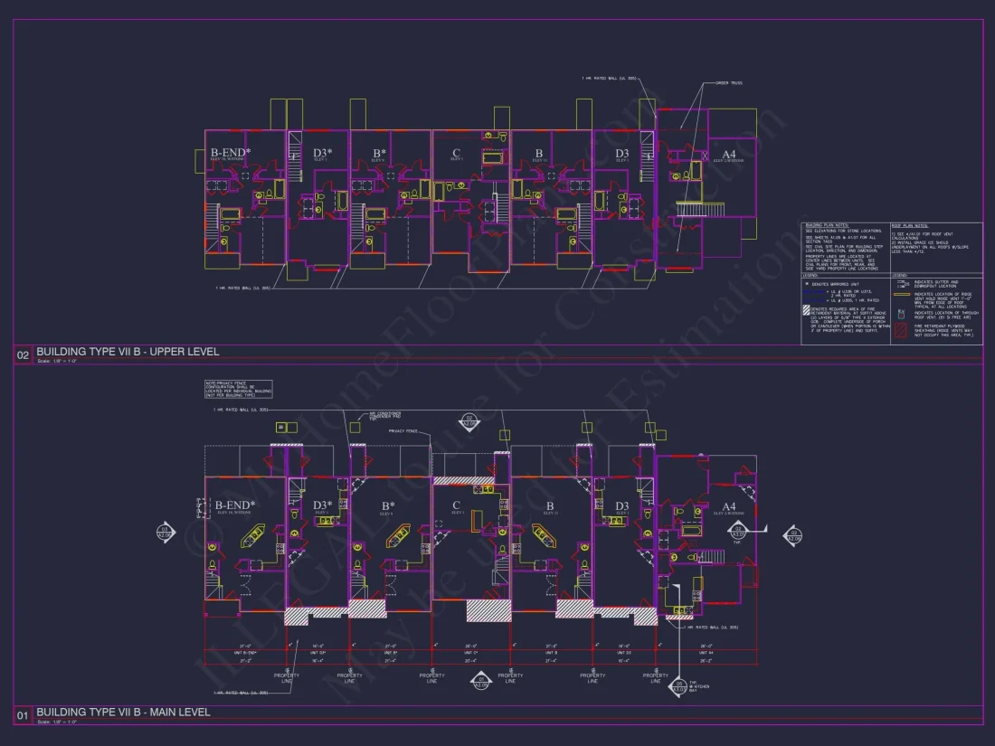 8-Unit Modern Craftsman Townhome Plan with Covered Porches & Bonus Rooms