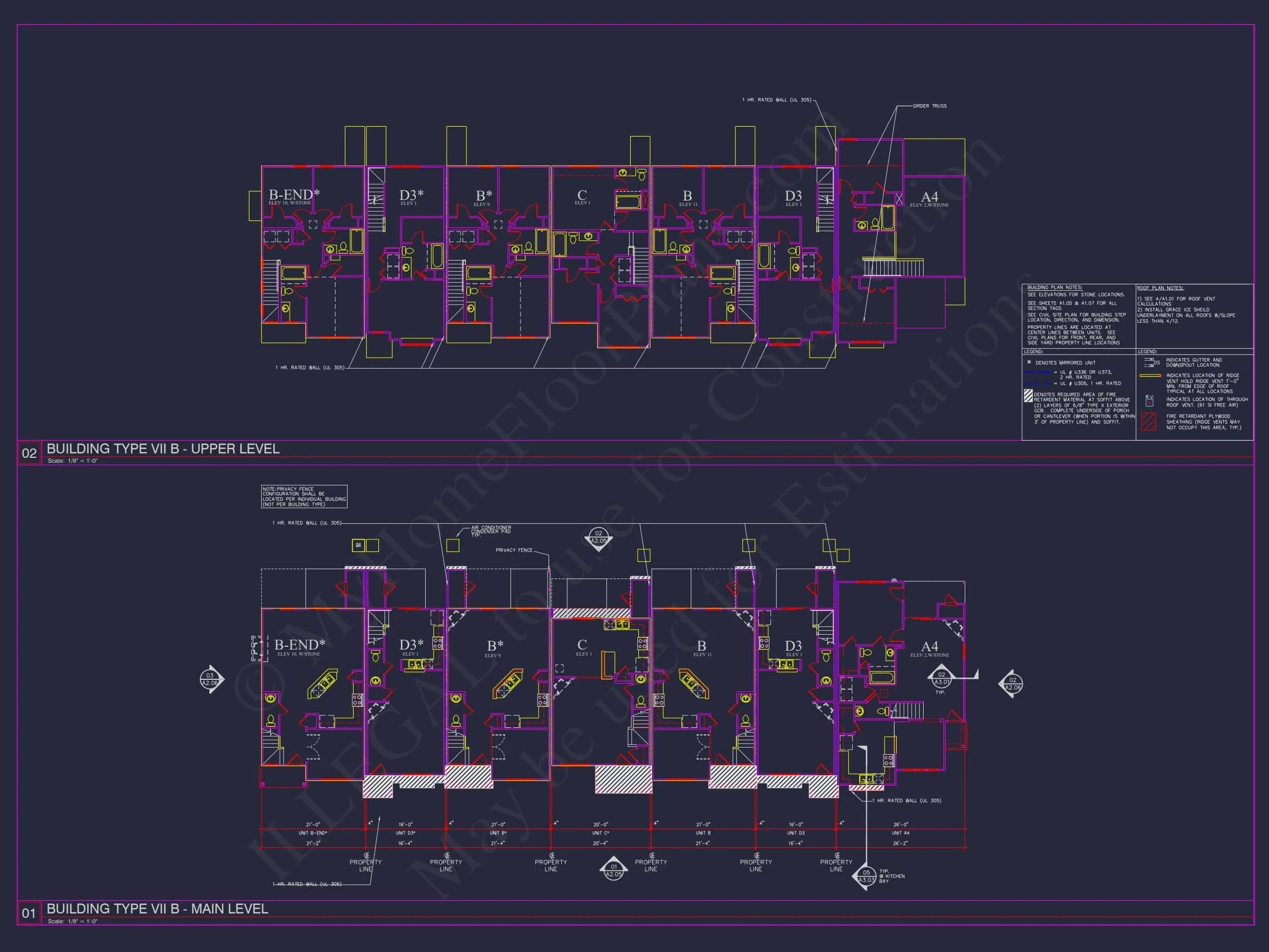 8-Unit Modern Craftsman Townhome Plan with Covered Porches & Bonus Rooms