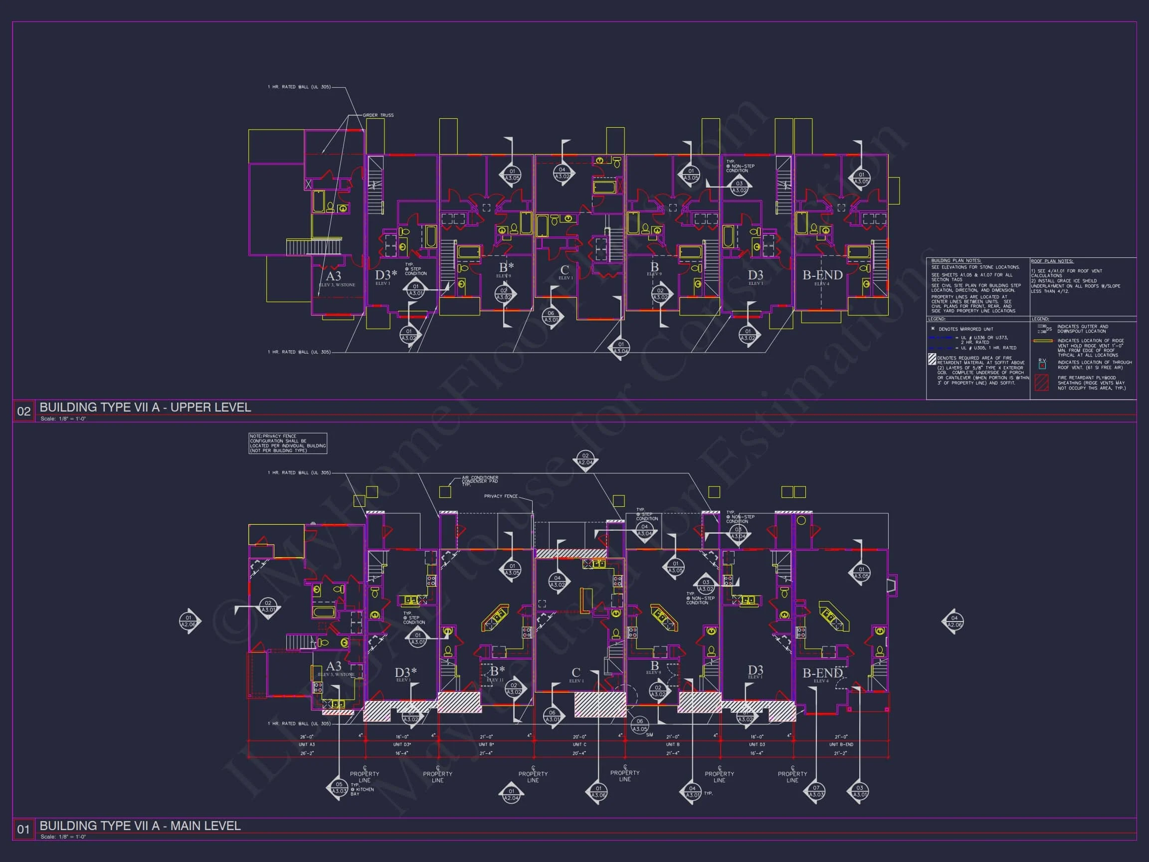 8-Unit Modern Craftsman Townhome Plan with Covered Porches & Bonus Rooms