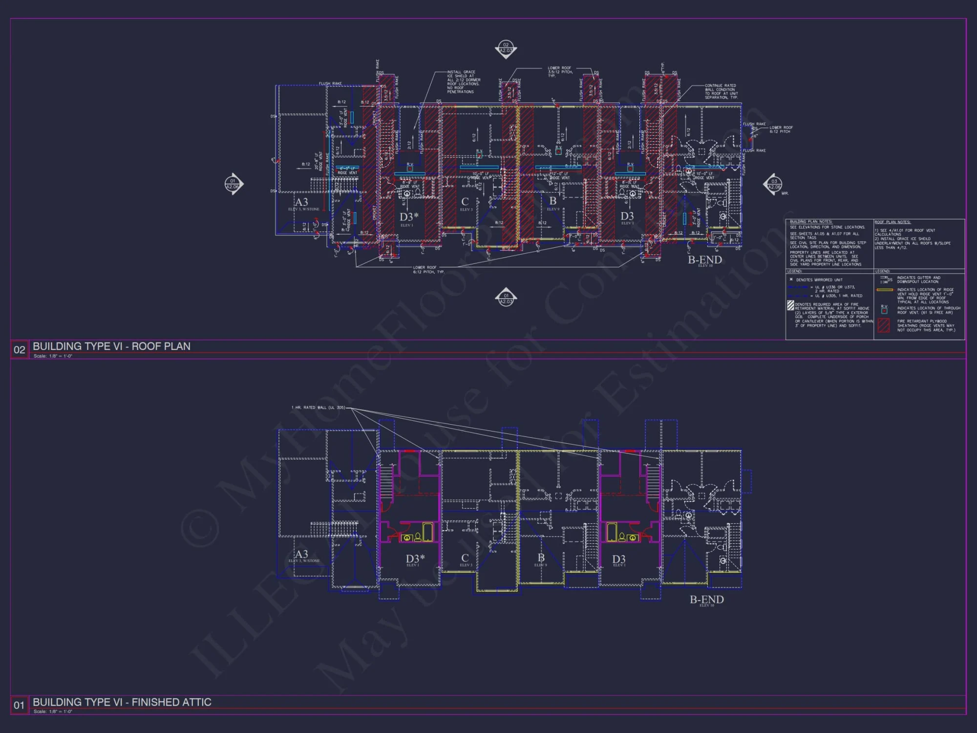 8-Unit Modern Craftsman Townhome Plan with Covered Porches & Bonus Rooms
