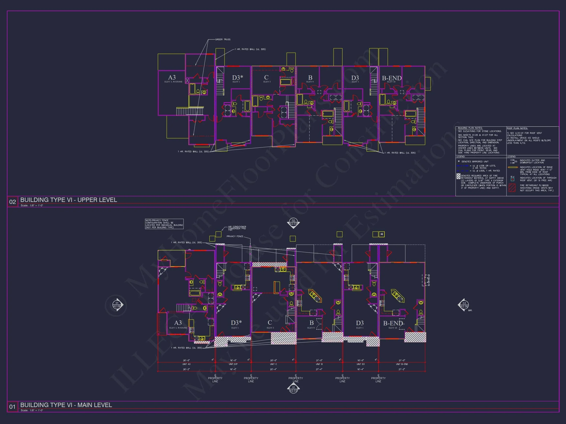 8-Unit Modern Craftsman Townhome Plan with Covered Porches & Bonus Rooms