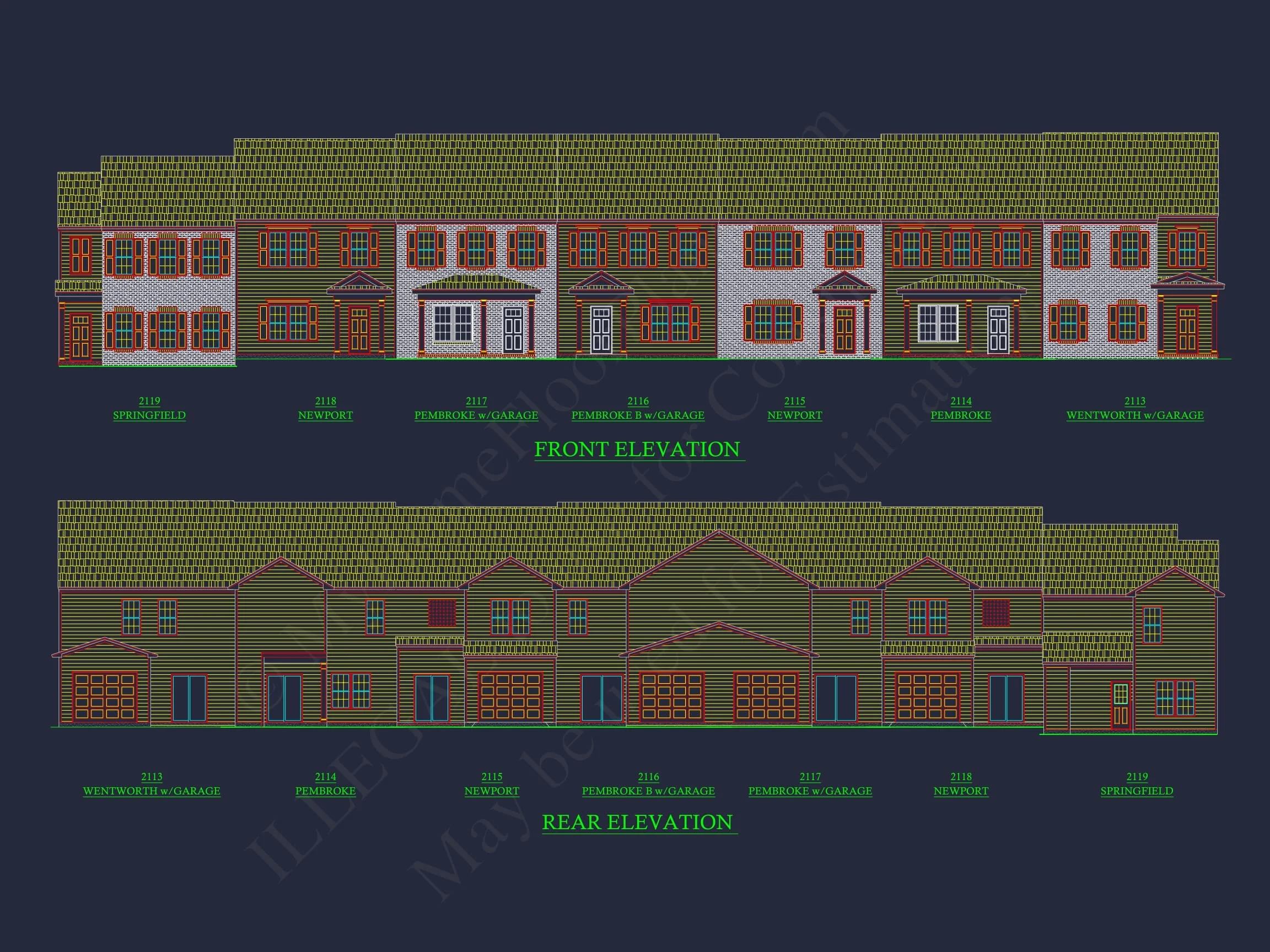 11-1083-1 7-UNIT TOWNHOUSE PLAN -Traditional Suburban Home Plan - 3-Bed, 2-Bath, 1,664 SF 10 Elegant 2-Story House Plan with Traditional Design
