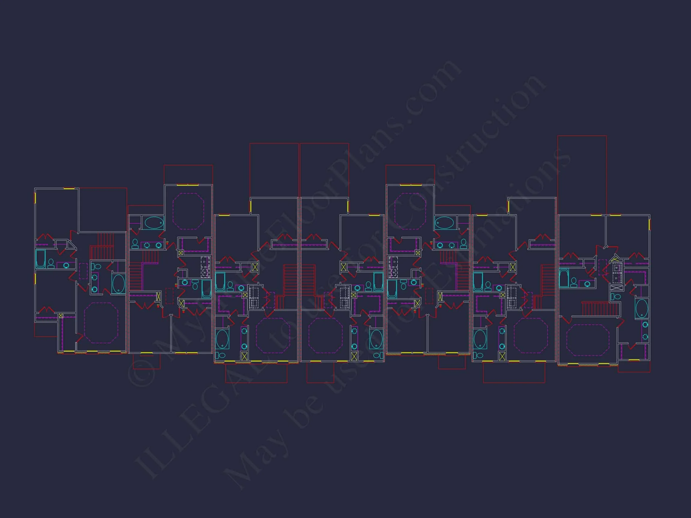11-1083-1 7-UNIT TOWNHOUSE PLAN -Traditional Suburban Home Plan - 3-Bed, 2-Bath, 1,664 SF 14 Elegant 2-Story House Plan with Traditional Design
