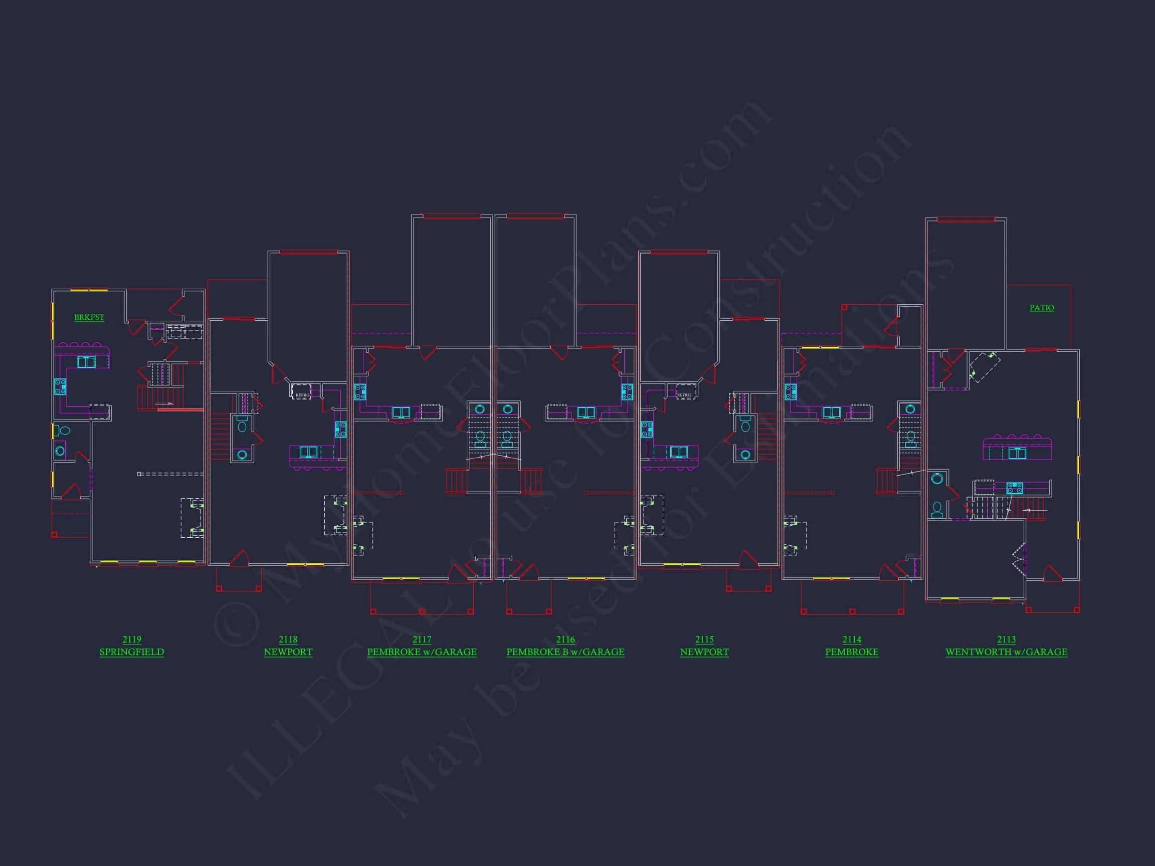 11-1083-1 7-UNIT TOWNHOUSE PLAN -Traditional Suburban Home Plan - 3-Bed, 2-Bath, 1,664 SF 15 Elegant 2-Story House Plan with Traditional Design