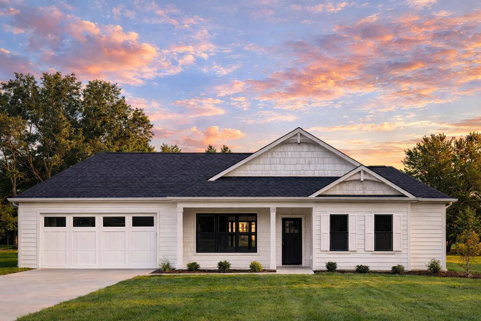 House Plans with Balcony 19 Front elevation of a Traditional Ranch style home featuring stone accents, horizontal lap siding, gabled rooflines, and a welcoming covered porch entry