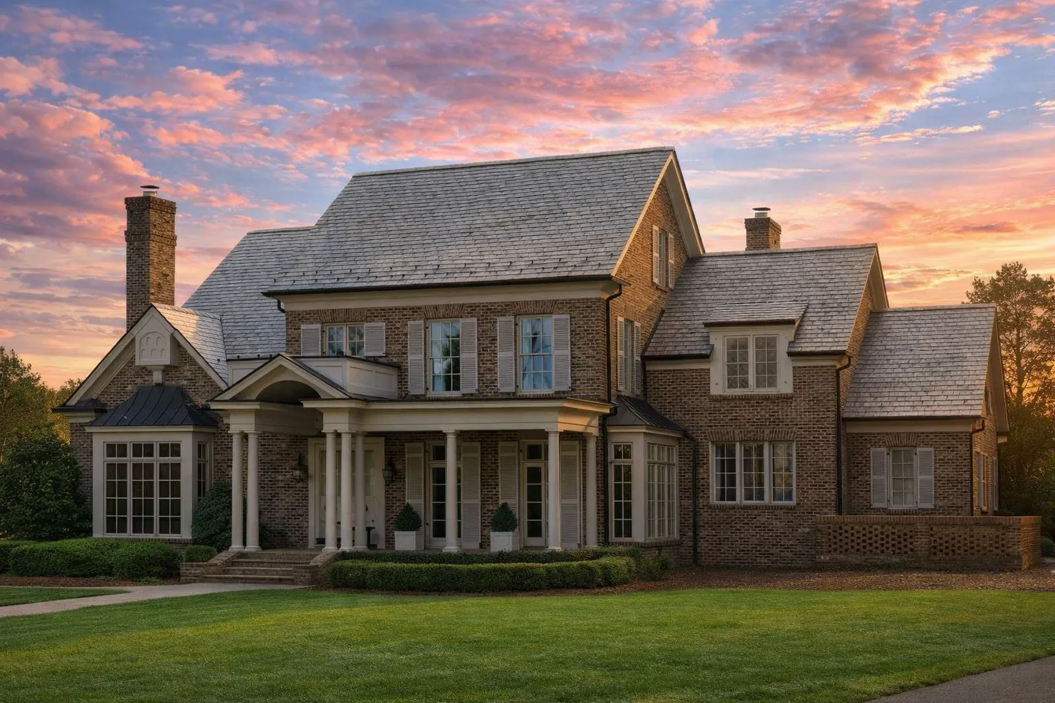 House Plans with Rear Entry Garage 25 Front elevation of a Colonial Revival style home with painted brick, clapboard siding, symmetrical façade, and covered entry porch