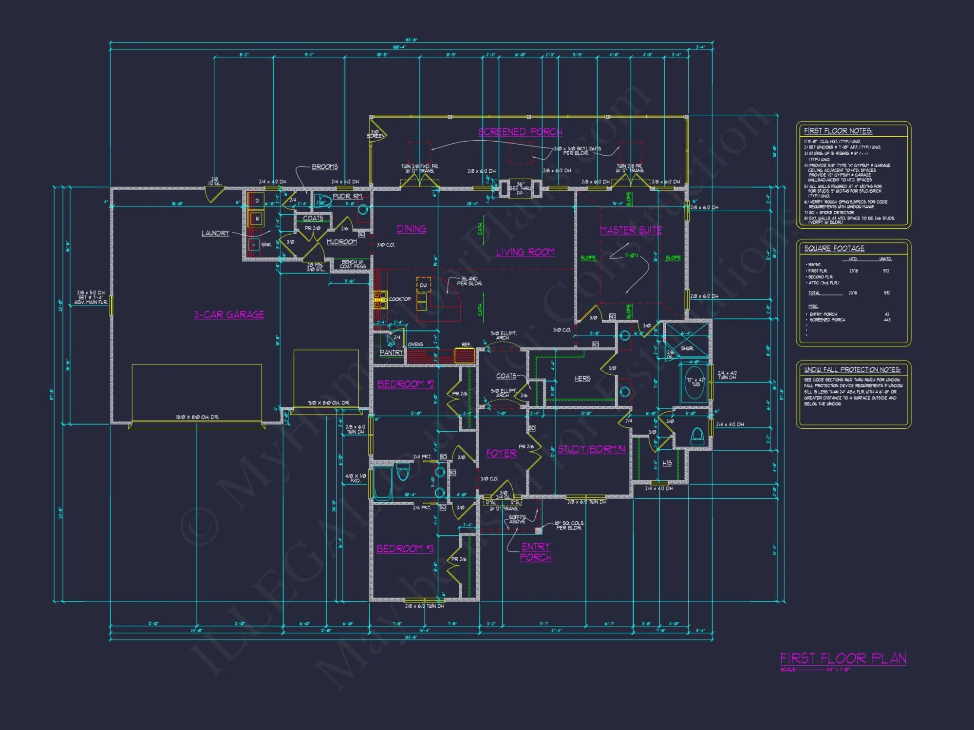 Single-Story Ranch House Plan with Open Layout and 3-Car Garage