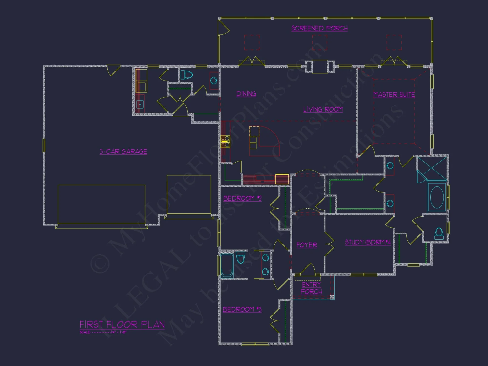 Single-Story Ranch House Plan with Open Layout and 3-Car Garage