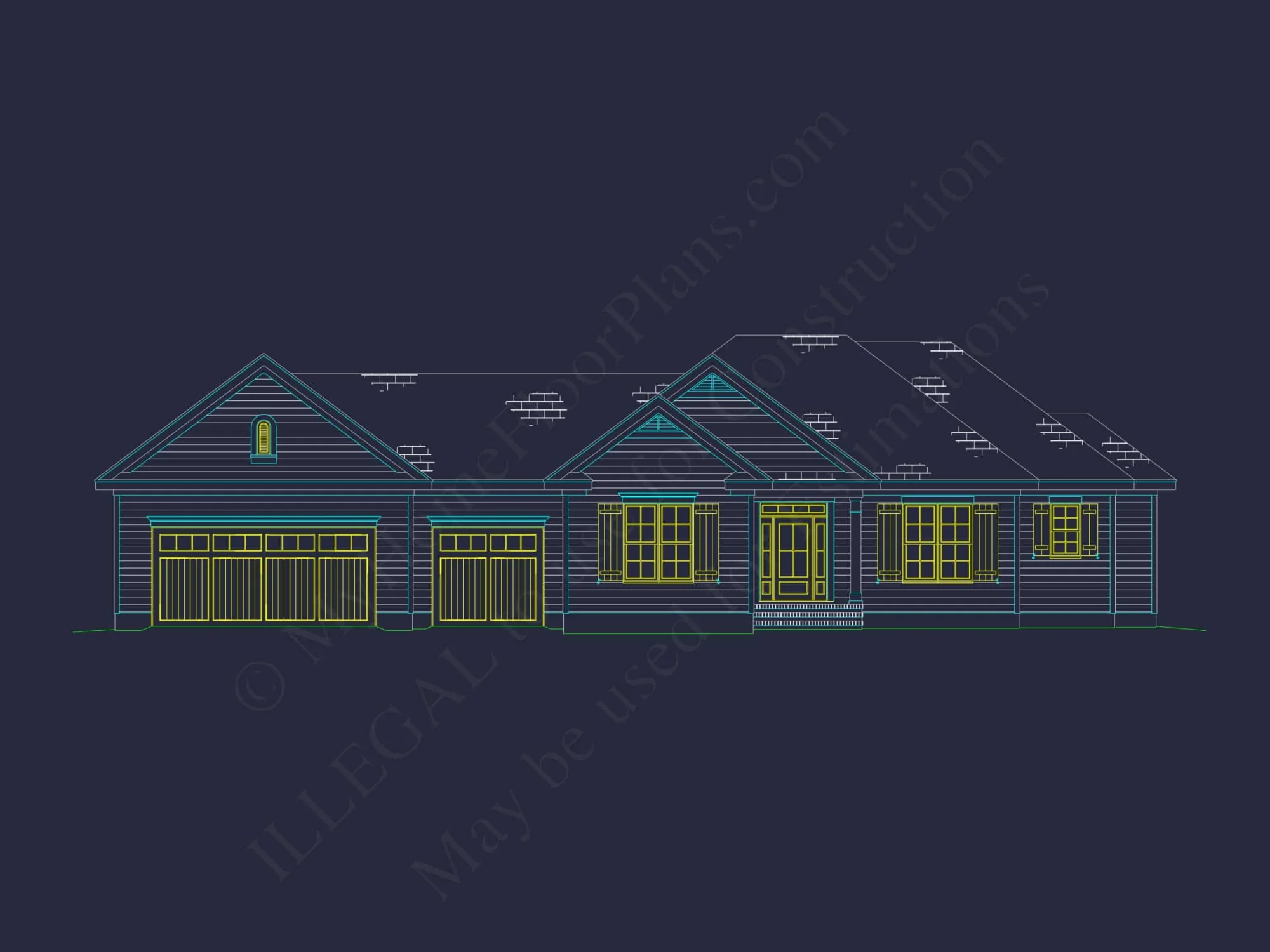 Single-Story Ranch House Plan with Open Layout and 3-Car Garage