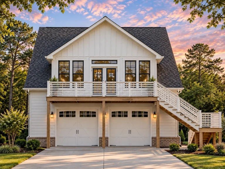 Front elevation of a Cape Cod style cottage with horizontal lap siding, steep gable roof, twin dormers, and symmetrical window layout