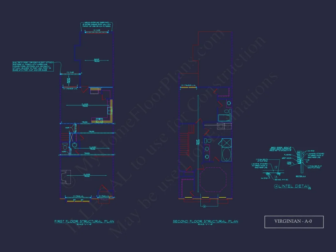 Colonial Revival Townhome CAD Floor Plan & Rear Entry Garage