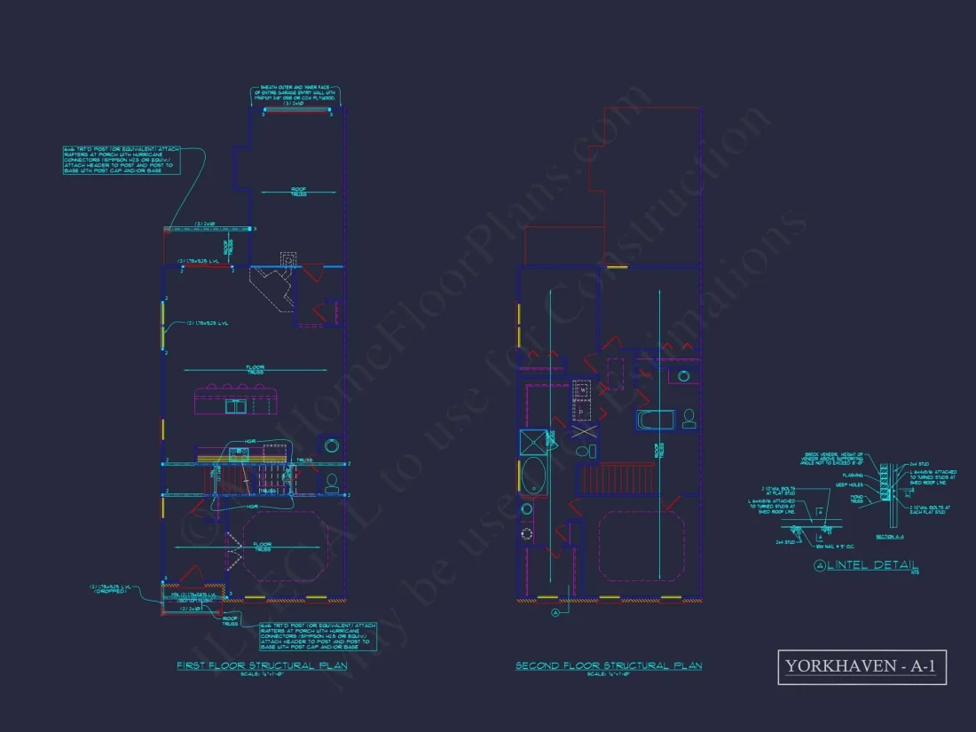 Colonial Revival Townhome CAD Floor Plan & Rear Entry Garage
