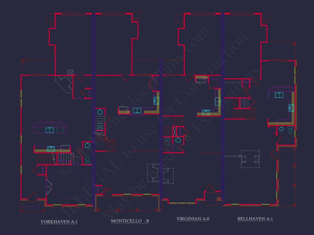 Colonial Revival Townhome CAD Floor Plan & Rear Entry Garage