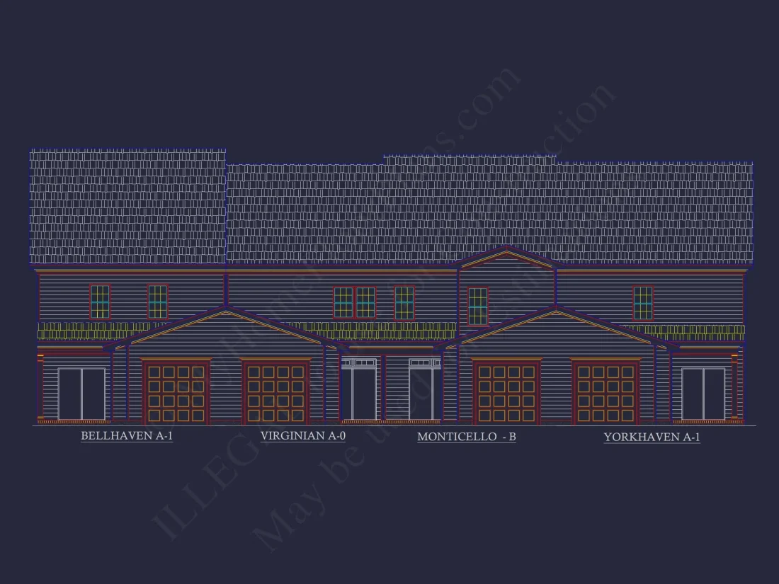 Colonial Revival Townhome CAD Floor Plan & Rear Entry Garage