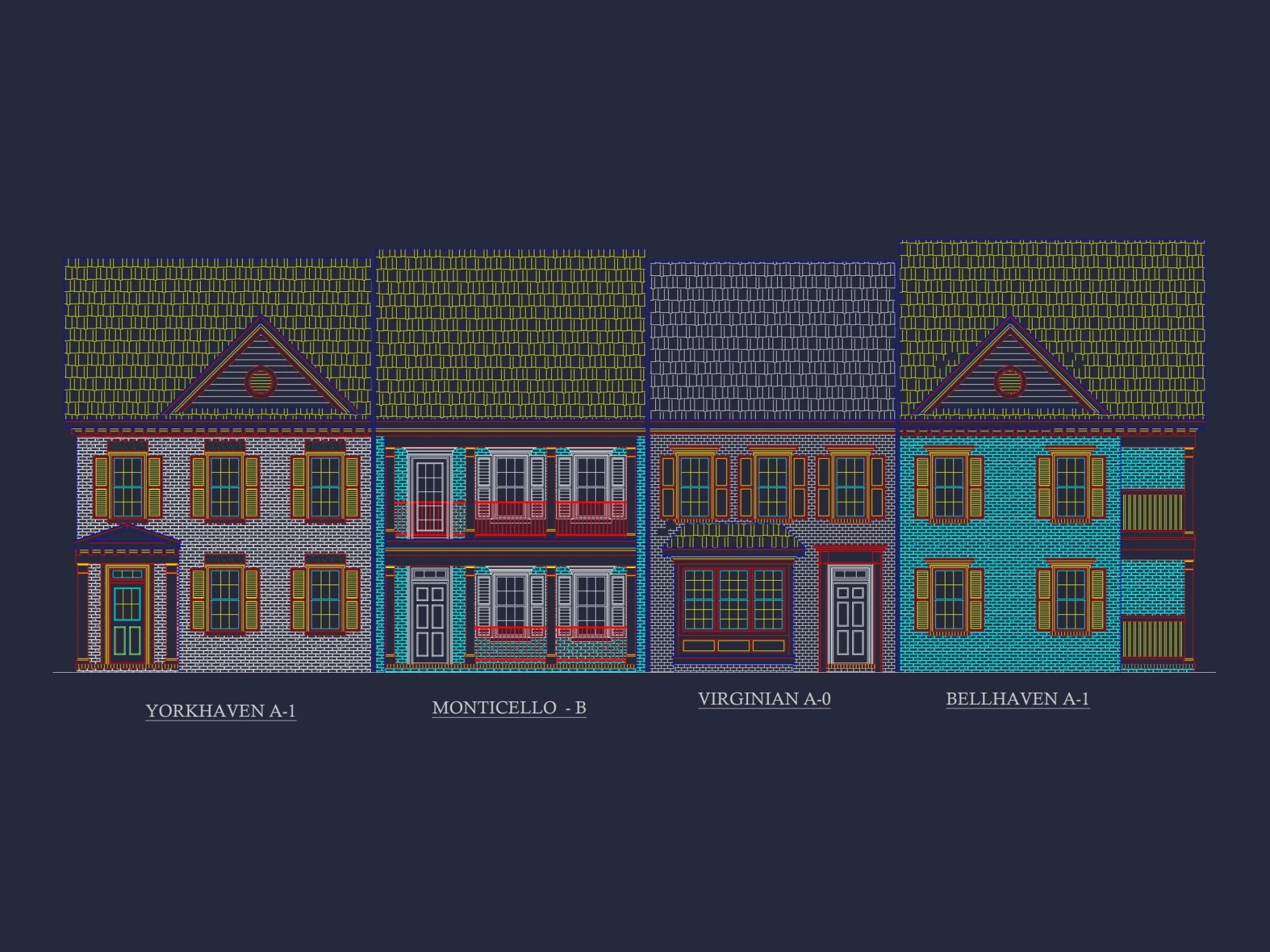 Colonial Revival Townhome CAD Floor Plan & Rear Entry Garage