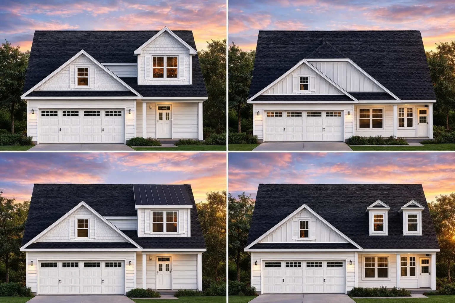 Front elevation of a Traditional Suburban Craftsman style home featuring horizontal lap siding, board-and-batten accents, dormers, and a two-car garage