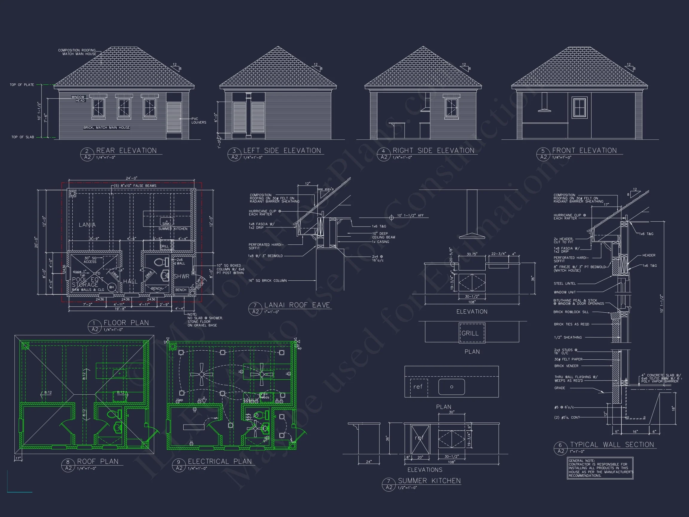 17-1164 POOL HOUSE PLAN - Stylish Pool House Floor Plan with Outdoor Kitchen and Lanai 4 Stylish Pool House Floor Plan with Outdoor Kitchen and Lanai