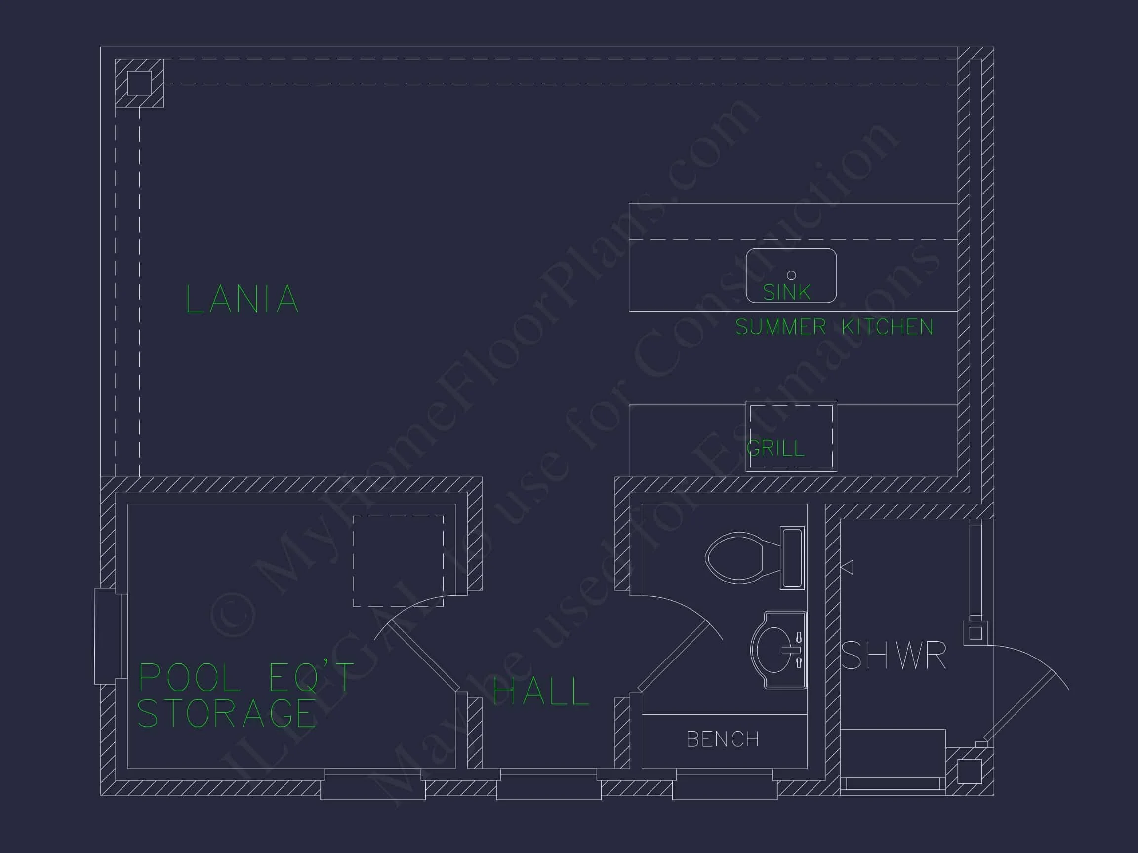 17-1164 POOL HOUSE PLAN - Stylish Pool House Floor Plan with Outdoor Kitchen and Lanai 5 Stylish Pool House Floor Plan with Outdoor Kitchen and Lanai