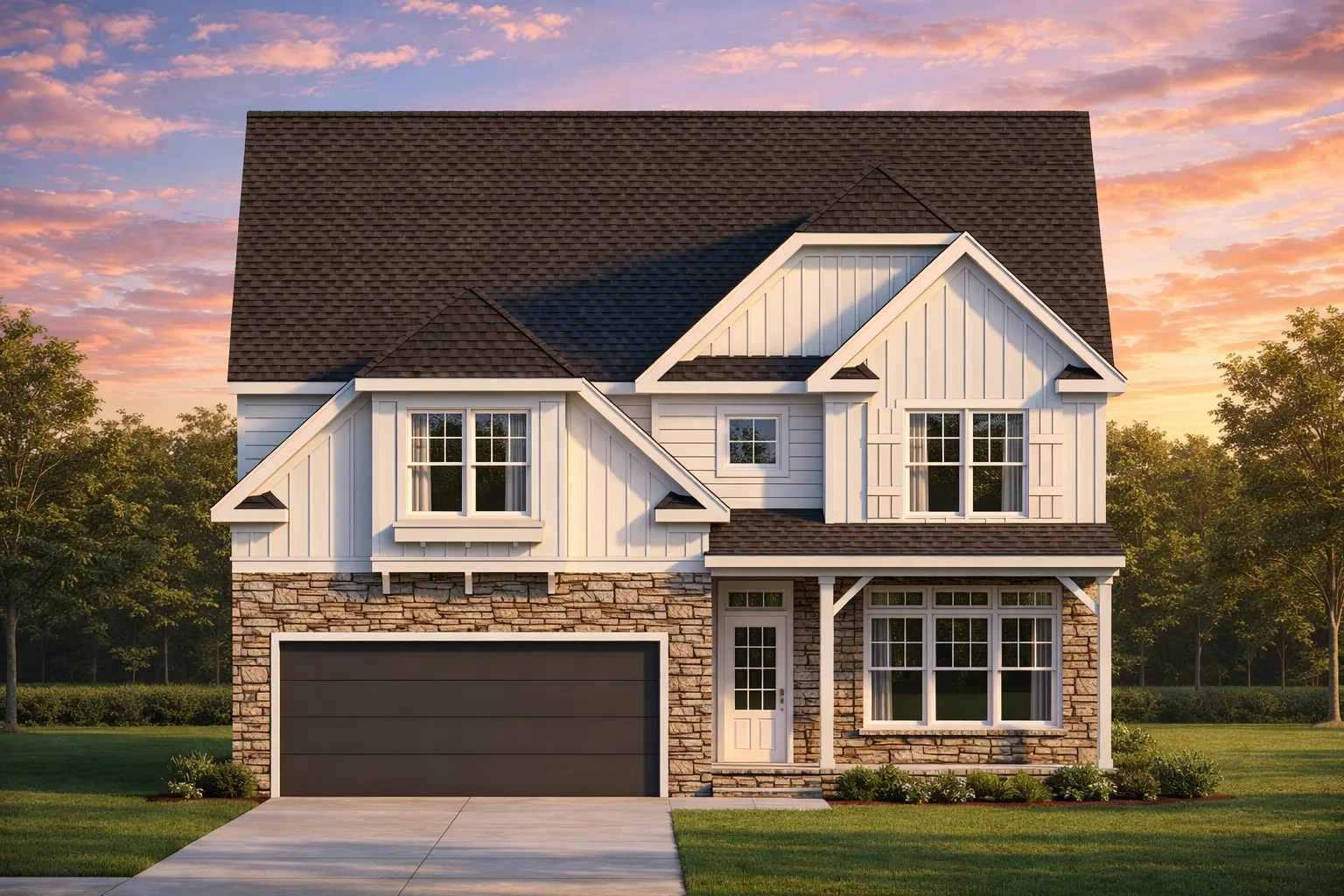Traditional 2-Story House Plan with Office, Rec Room & 2-Car Garage