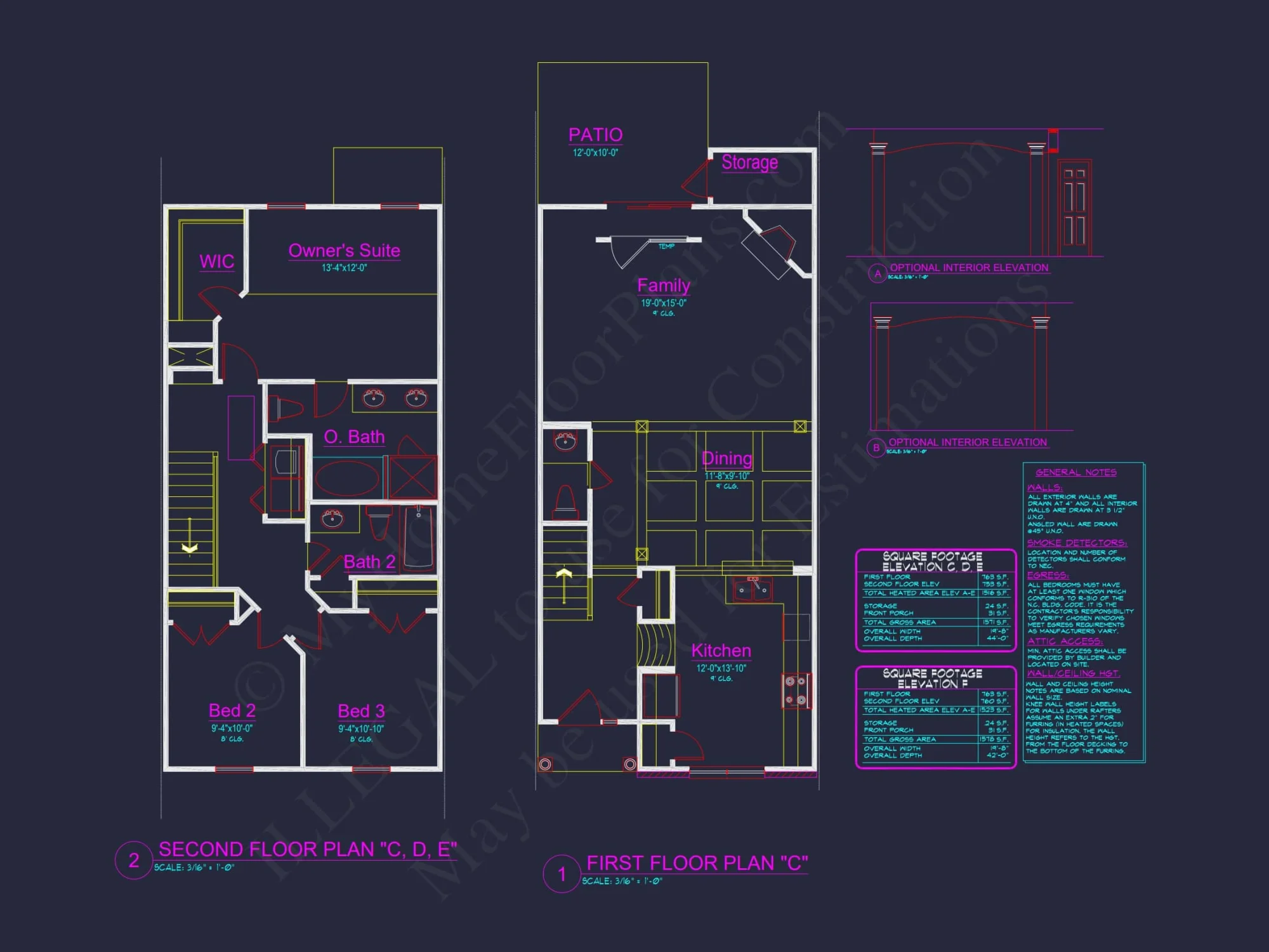Modern 2-Story Townhome Floor Plan with Open Layout and CAD Blueprints