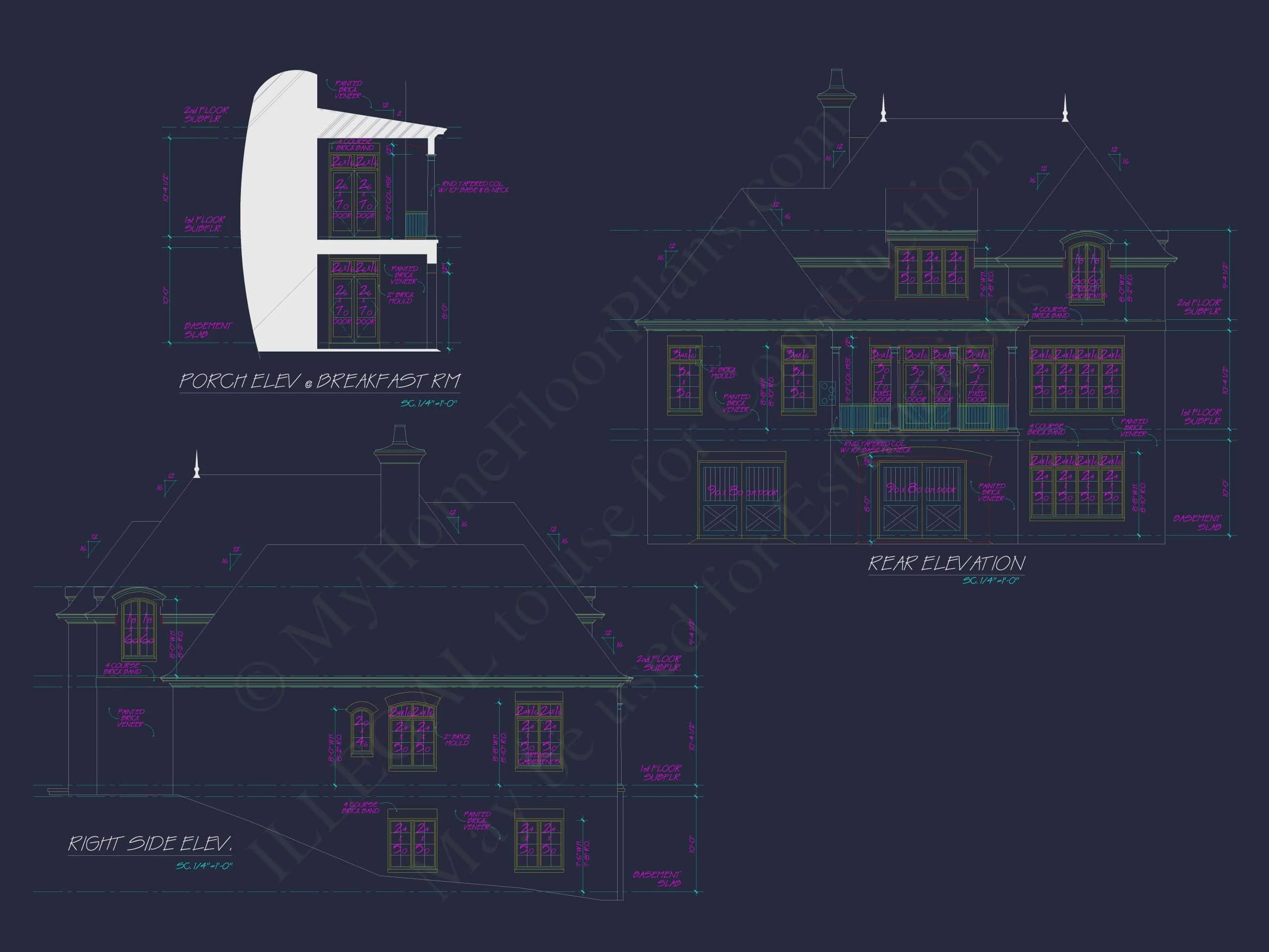8-1100 HOUSE PLAN - French Provincial Home Plan - 4-Bed, 3-Bath, 3,200 SF 7 3-Story House Plan with Basement, Balcony & Open Floor Layout