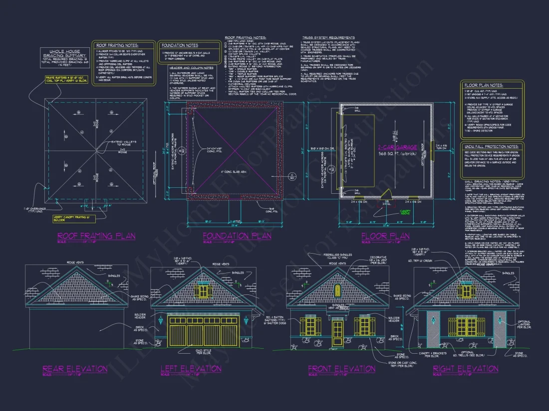 Modern Suburban Garage Plan and Blueprint for House Design