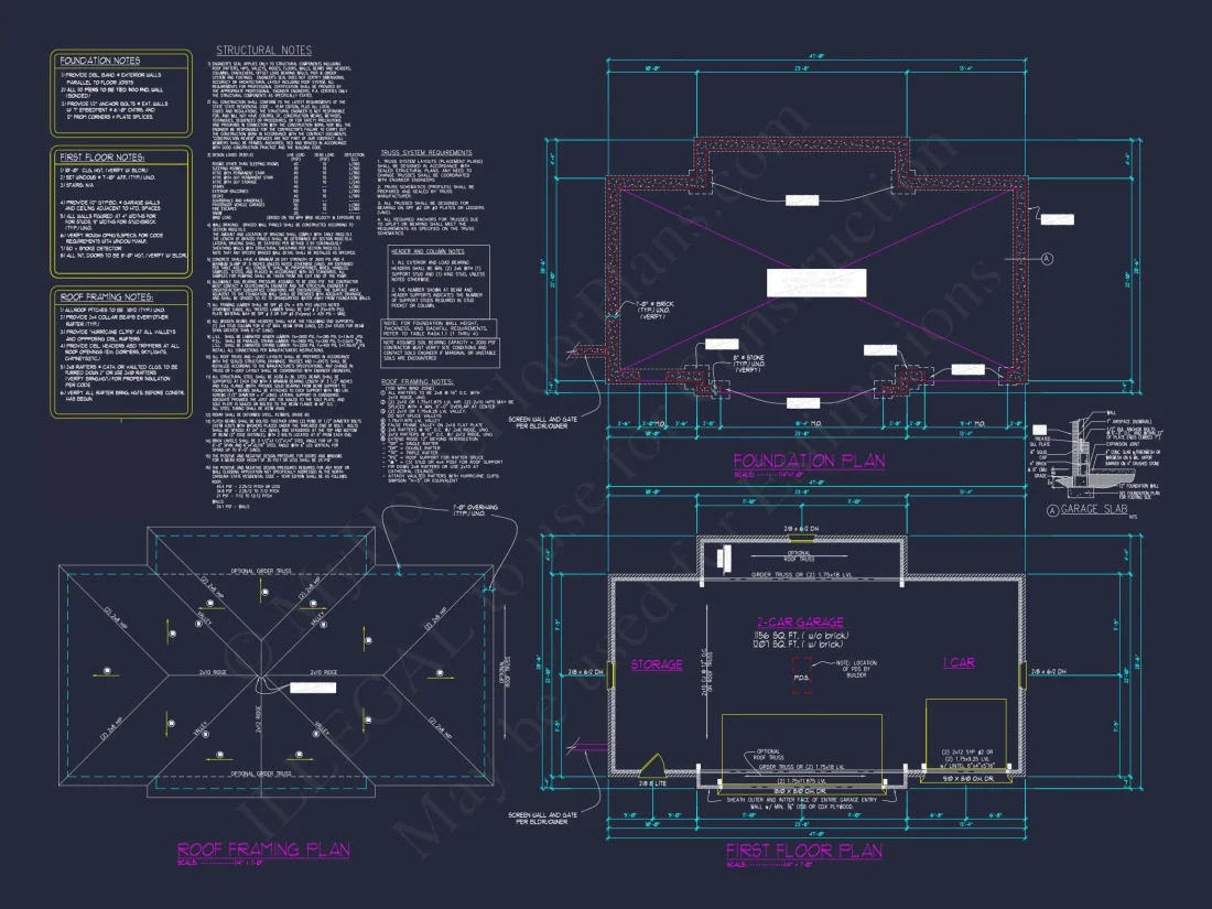 Spacious Garage Floor Plan with Workshop and Brick Exterior