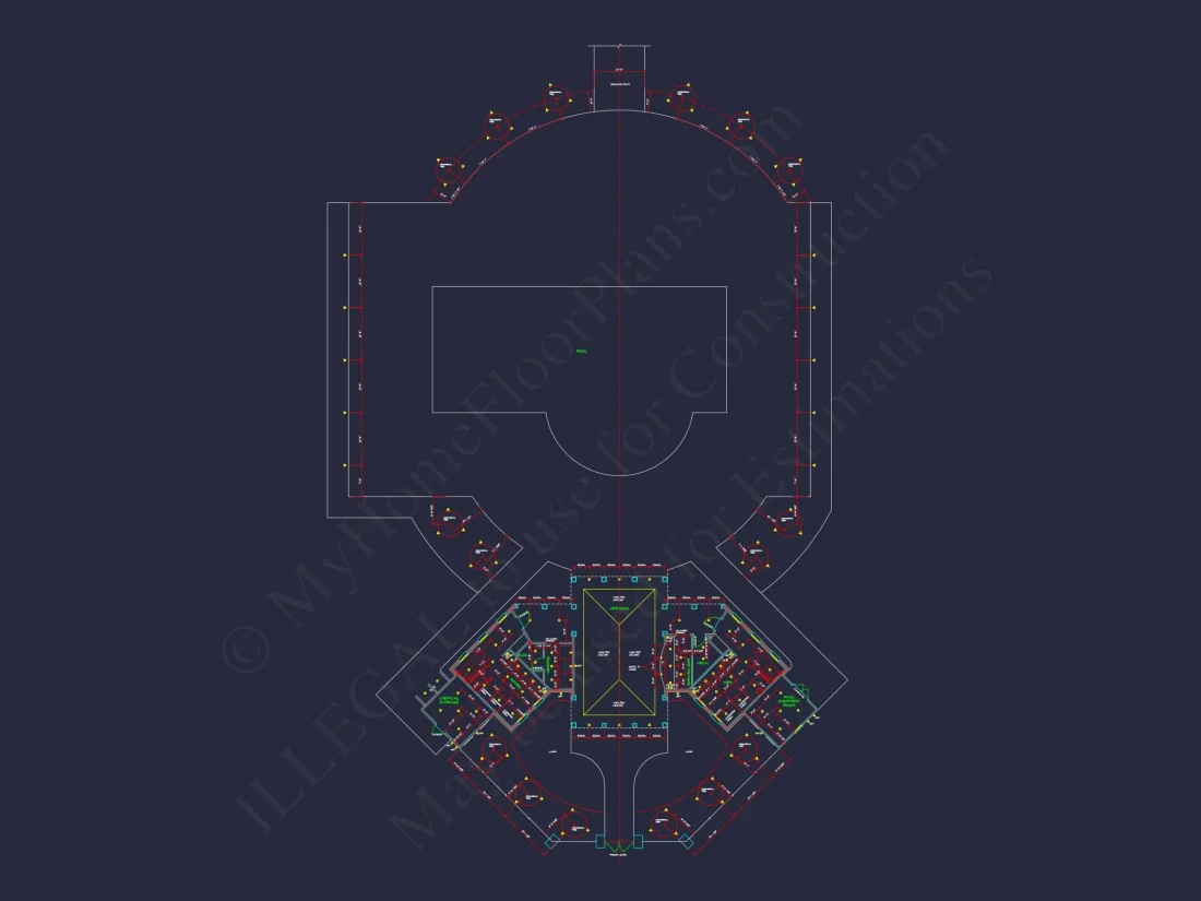 Clubhouse Floor Plan with Pool Pavilion and Craftsman Architectural Style
