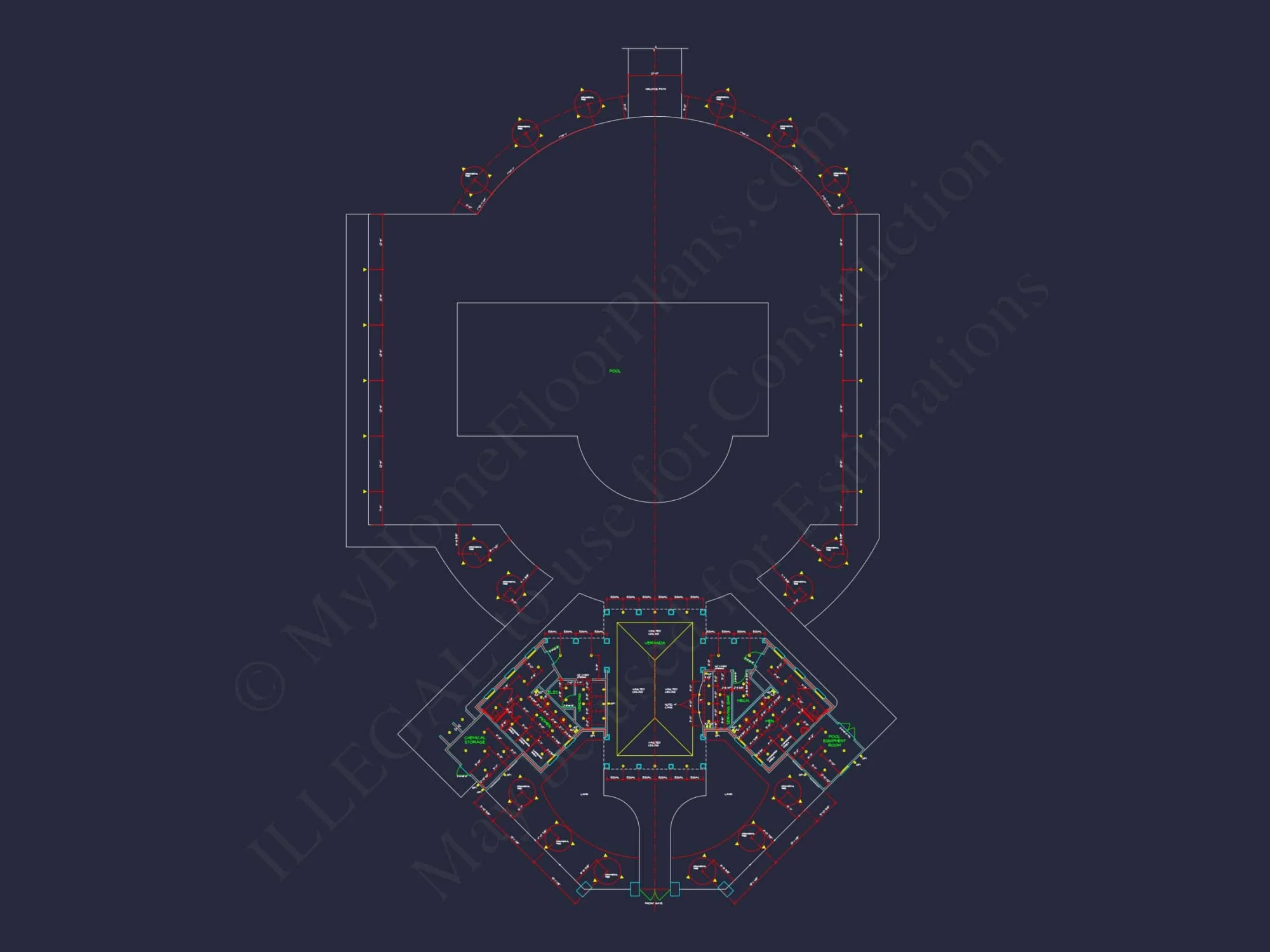 Clubhouse Floor Plan with Pool Pavilion and Craftsman Architectural Style