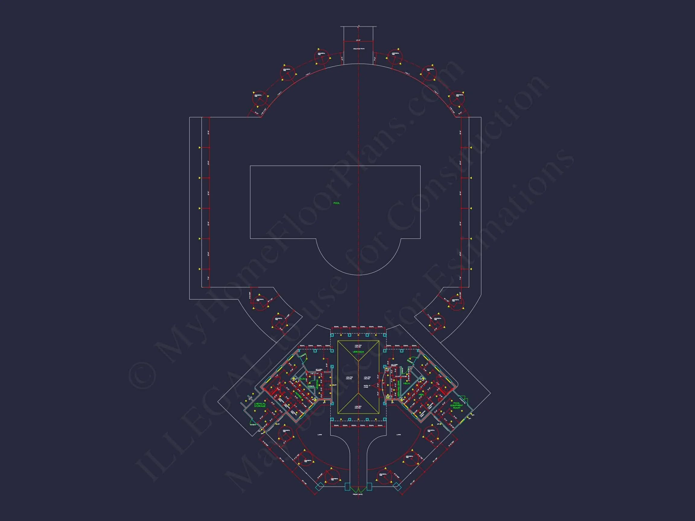 Clubhouse Floor Plan with Pool Pavilion and Craftsman Architectural Style