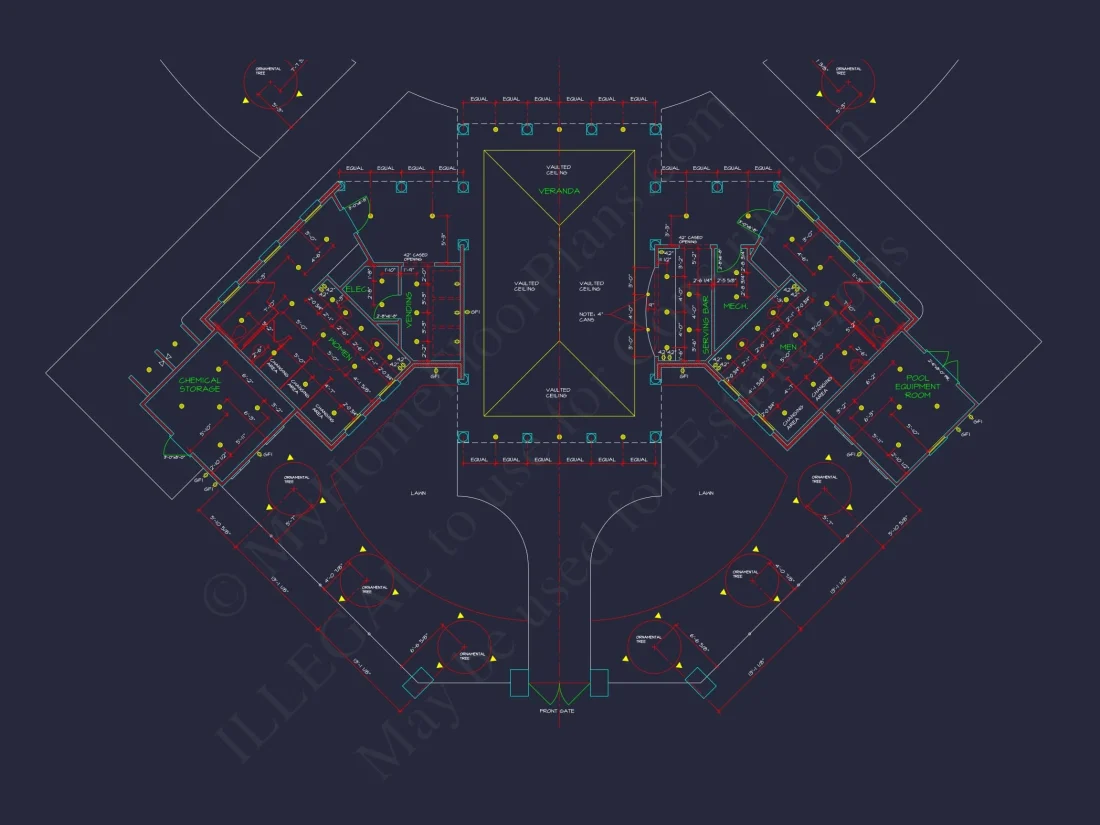 Clubhouse Floor Plan with Pool Pavilion and Craftsman Architectural Style