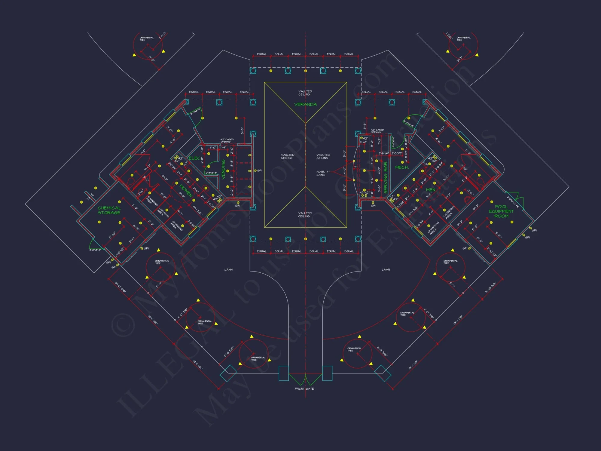 Clubhouse Floor Plan with Pool Pavilion and Craftsman Architectural Style