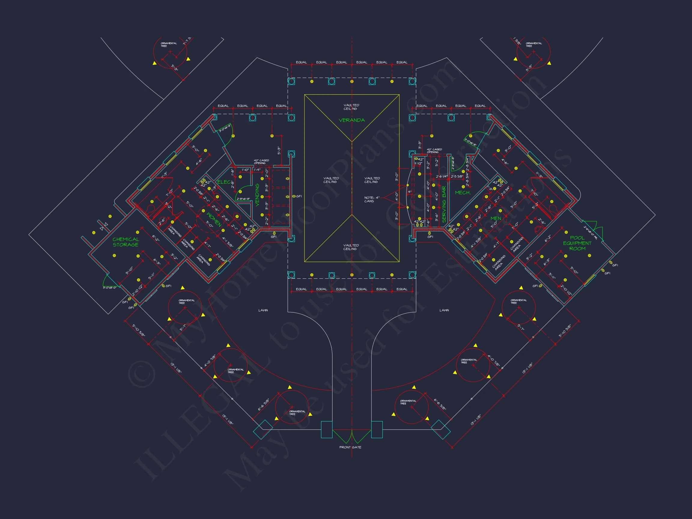 Clubhouse Floor Plan with Pool Pavilion and Craftsman Architectural Style