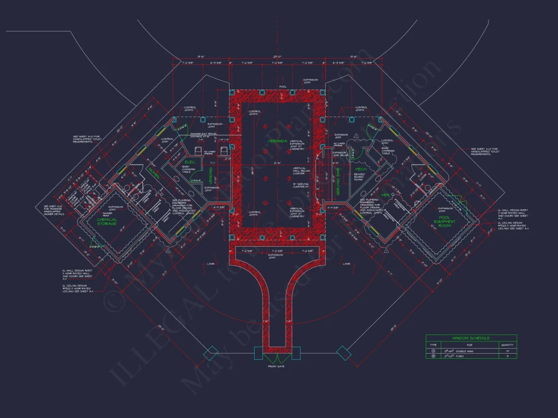 Clubhouse Floor Plan with Pool Pavilion and Craftsman Architectural Style