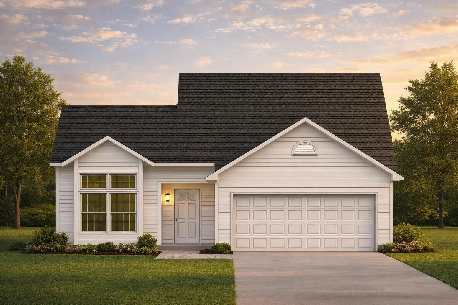RV Garage Plans 9 Front view of a Traditional Cape Cod style house featuring a mix of brick and horizontal siding with an attached two-car garage