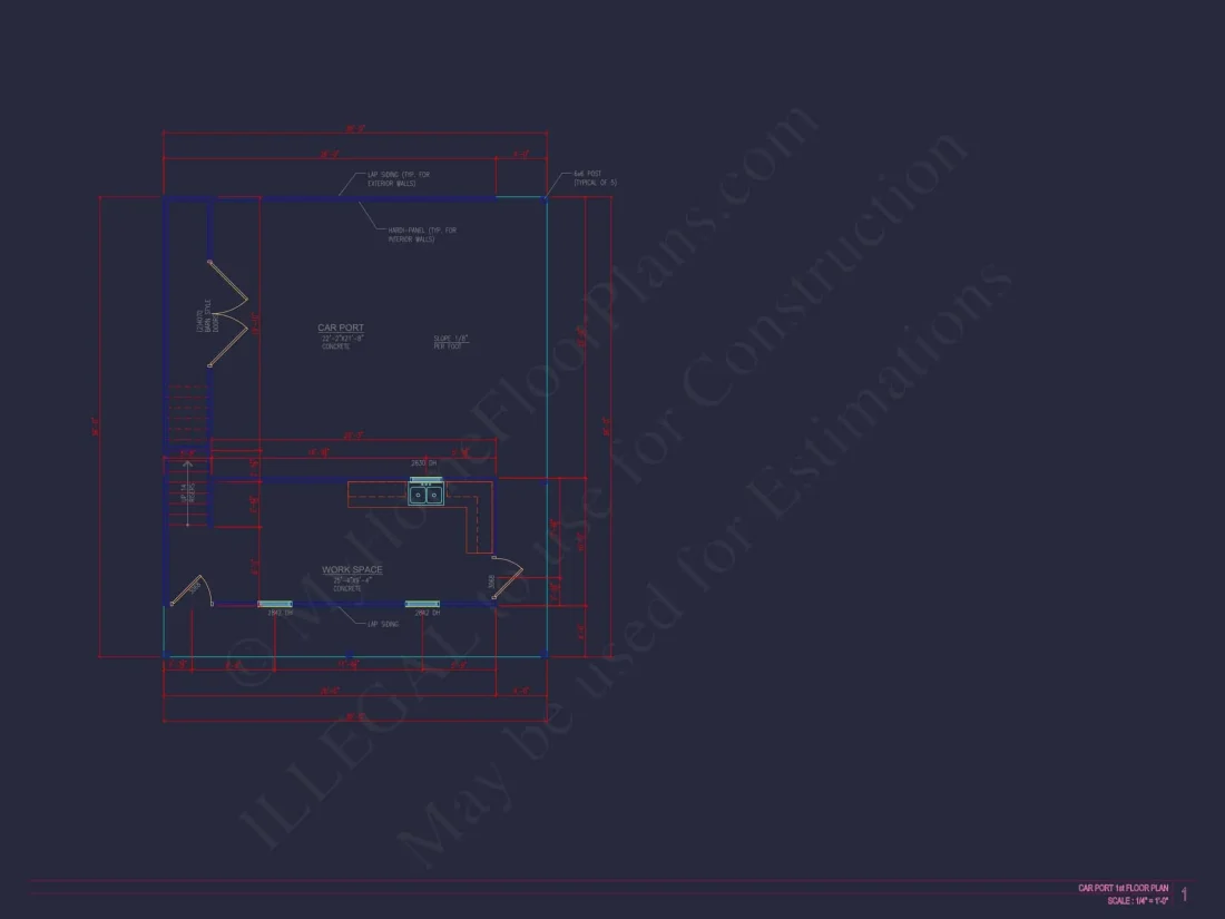Spacious Garage Plan with Workshop - Architectural Design Blueprint