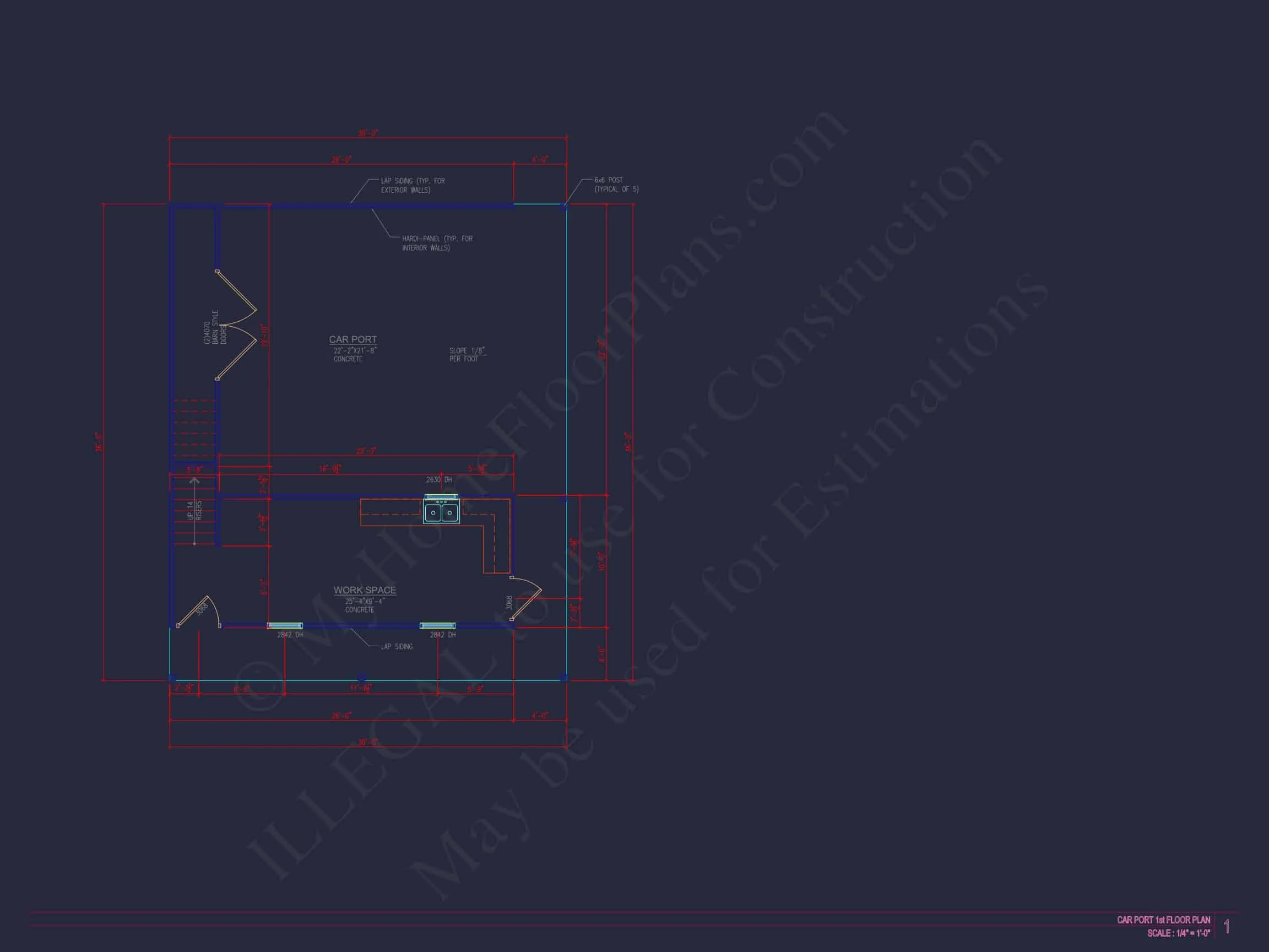 8-1980 CARPORT GARAGE PLAN - Spacious Garage Plan with Workshop - Architectural Design Blueprint 7 Spacious Garage Plan with Workshop - Architectural Design Blueprint