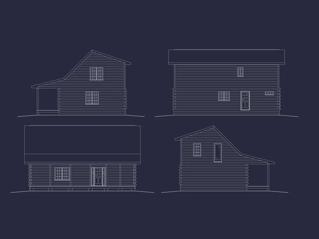 Charming Log Cabin House Plan with Open Floor Design and CAD Blueprints