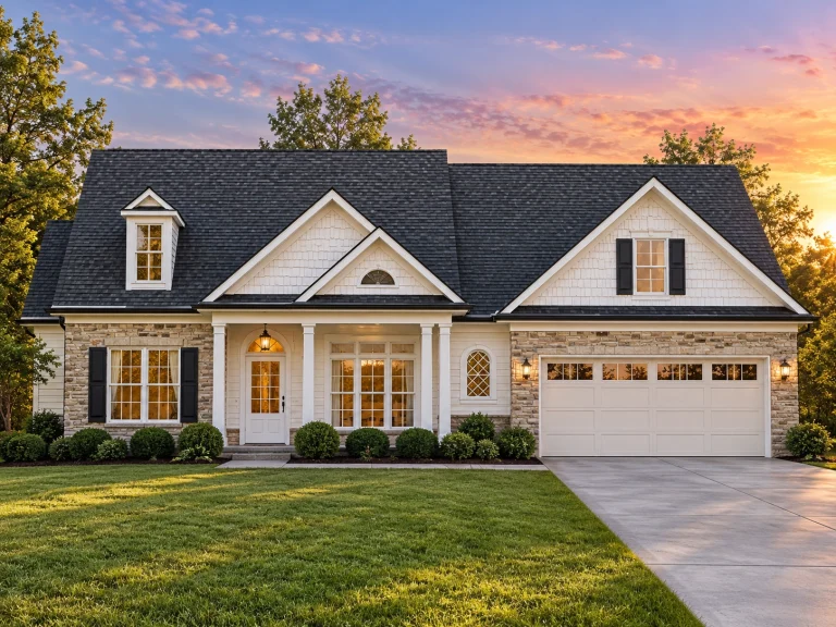 House Plans with Wraparound Porch 18 Front view of a Traditional Cape Cod style home featuring horizontal lap siding, gable dormers, and a welcoming covered porch entry with symmetrical design.