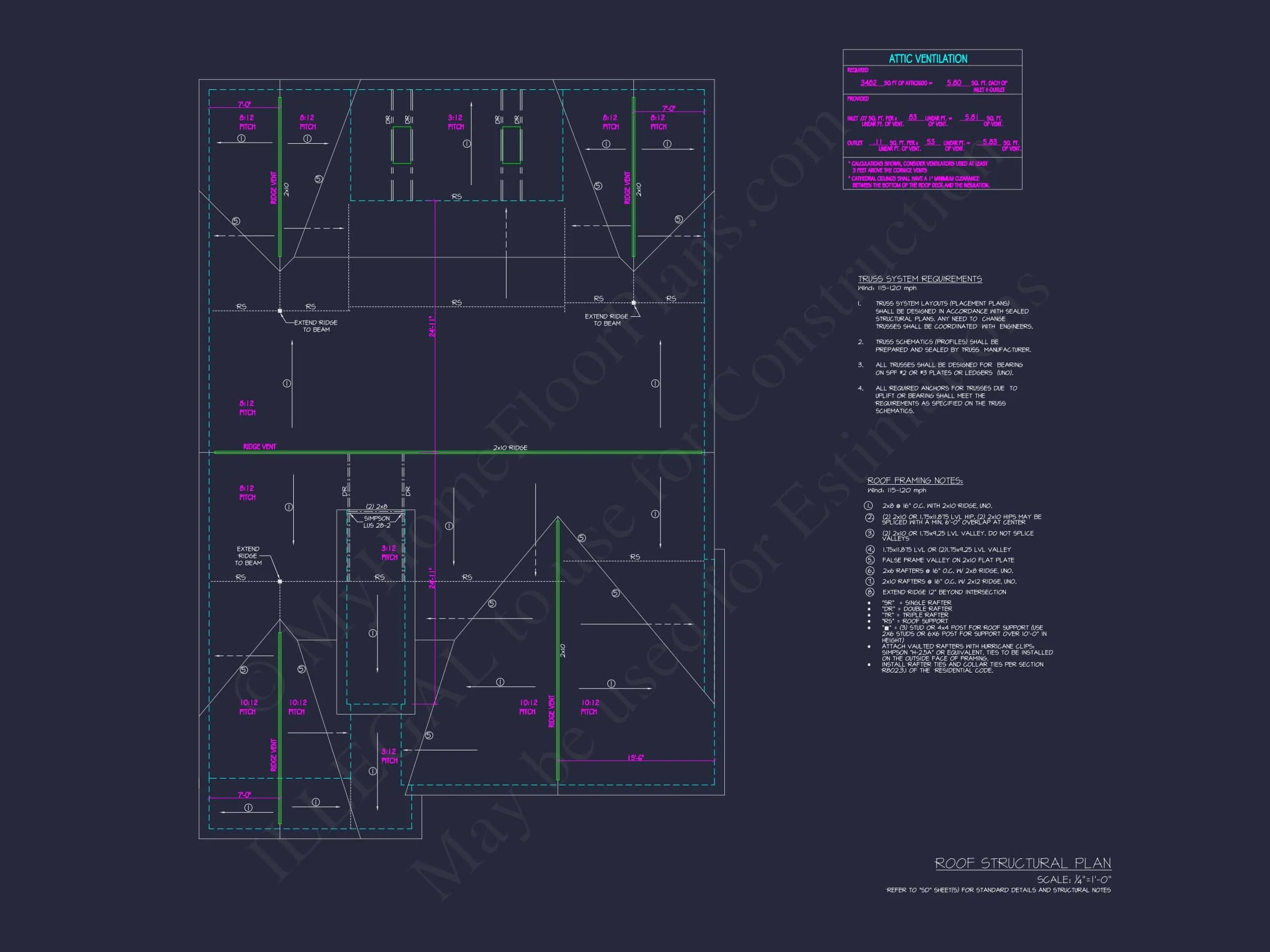 19-2215 HOUSE PLAN - House Plan Designs | 5-Bedroom CAD Floor Blueprint Architecture 4 Spacious 1-Story 5-Bedroom House Plan with Modern Craftsman Design