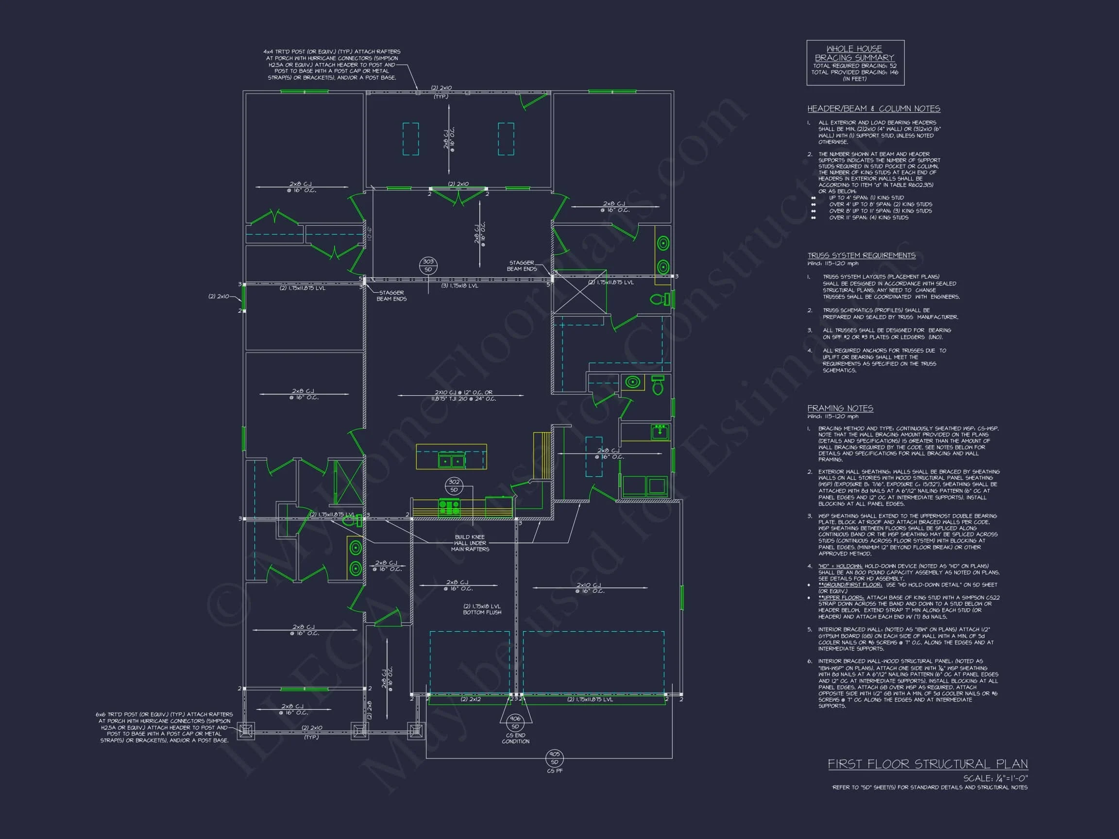 19-2215 HOUSE PLAN - House Plan Designs | 5-Bedroom CAD Floor Blueprint Architecture 5 Spacious 1-Story 5-Bedroom House Plan with Modern Craftsman Design
