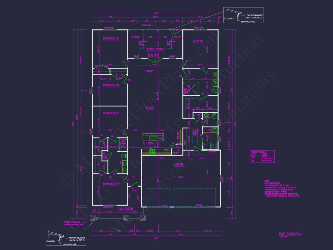 Spacious 1-Story 5-Bedroom House Plan with Modern Craftsman Design
