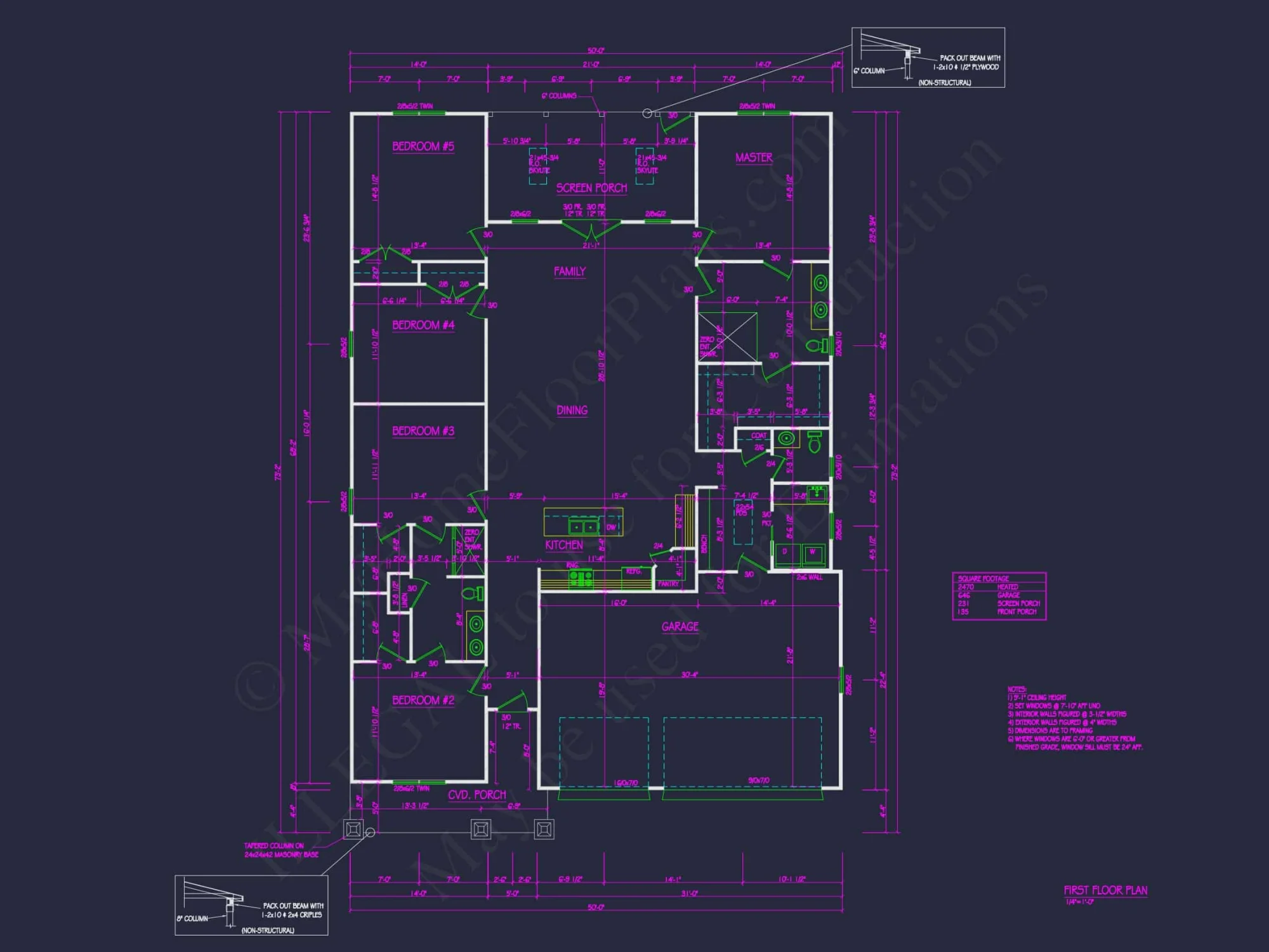 Spacious 1-Story 5-Bedroom House Plan with Modern Craftsman Design