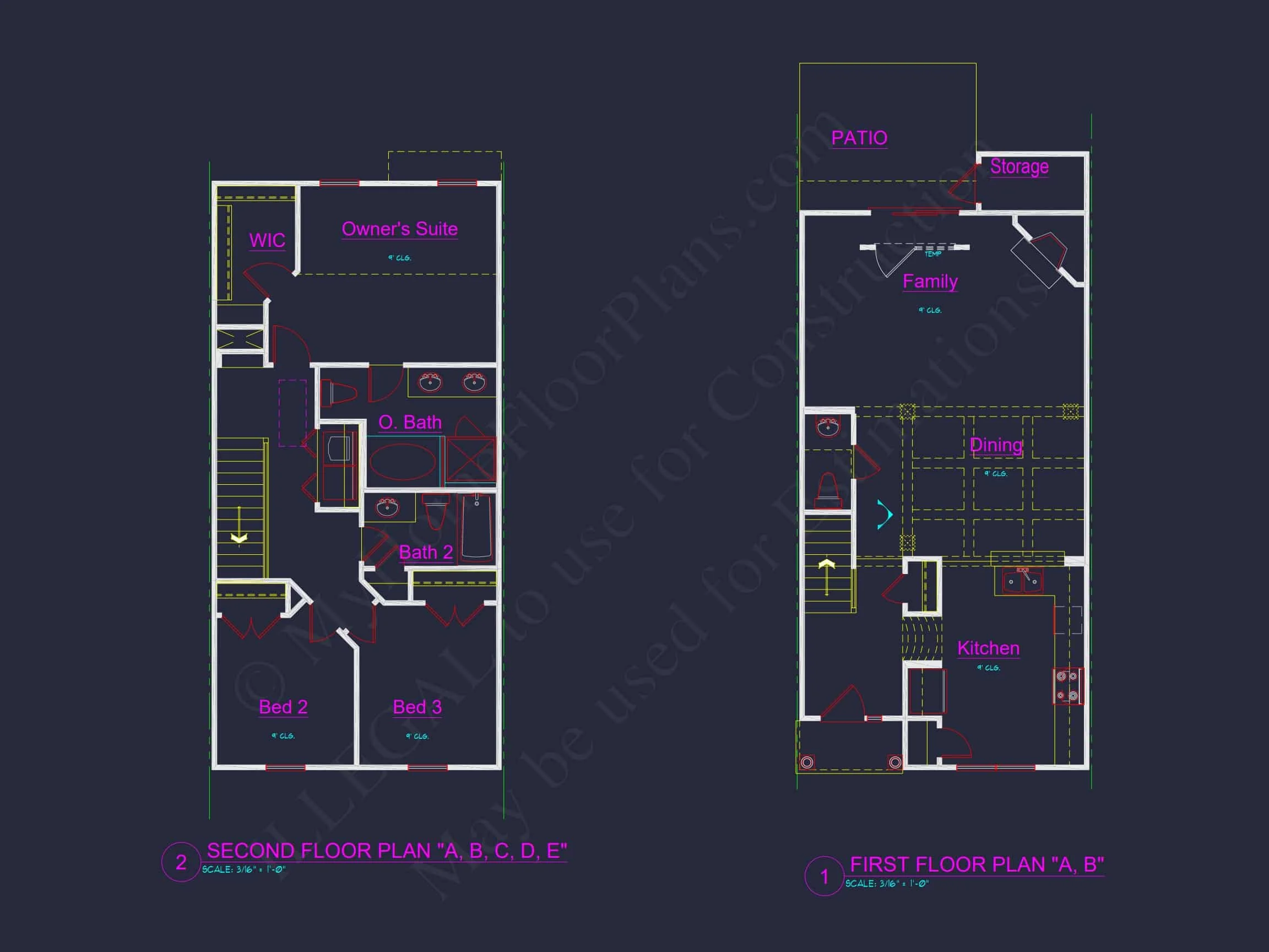 8-1690 ROSEWOOD TOWNHOUSE PLAN -Colonial Home Plan - 3-Bed, 2.5-Bath, 2,000 SF 4 Charming Townhome Floor Plan with CAD & Blueprint Designs