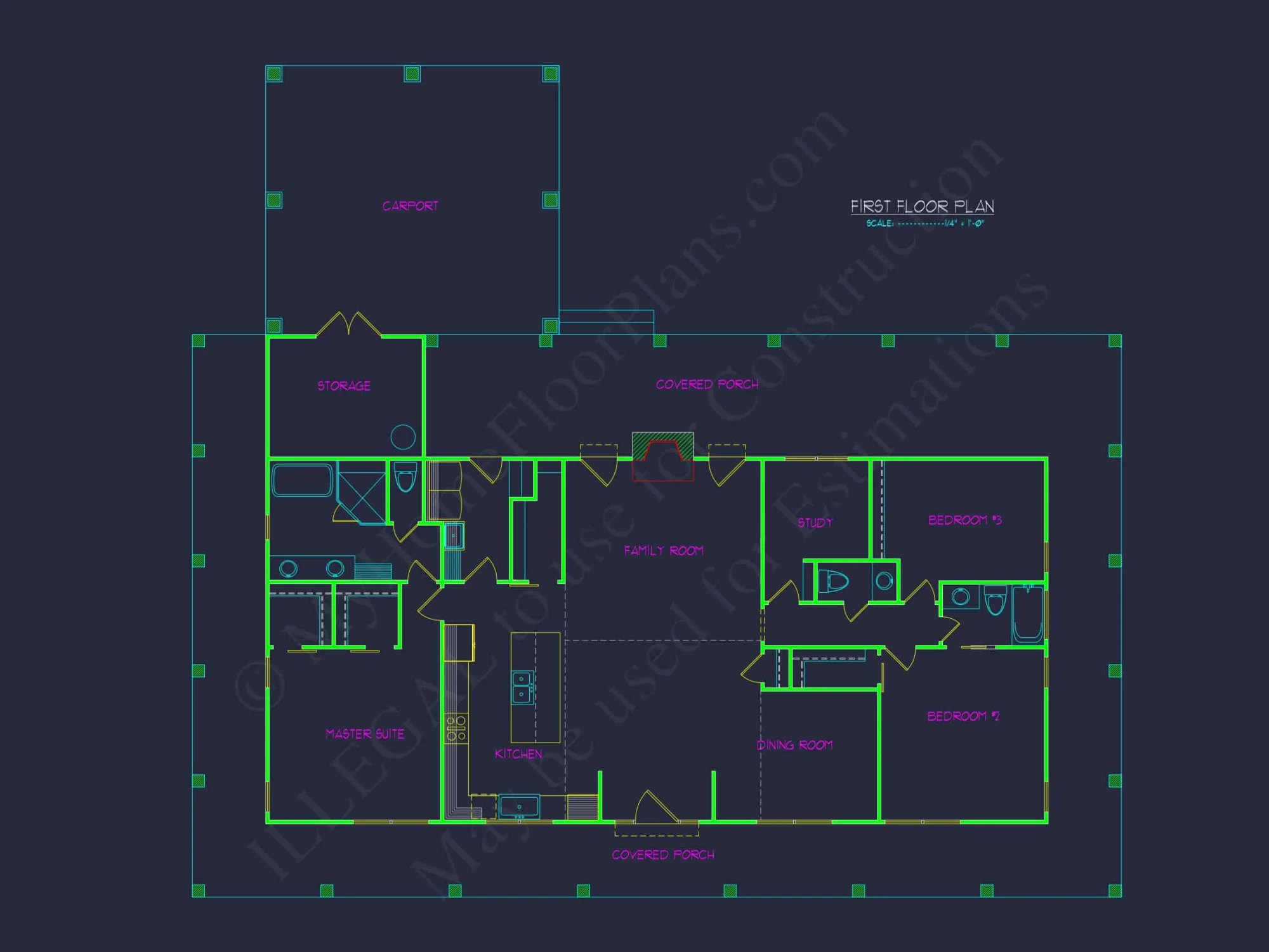 Efficient House Floor Plan 3 Bedrooms with Layout & CAD (5)