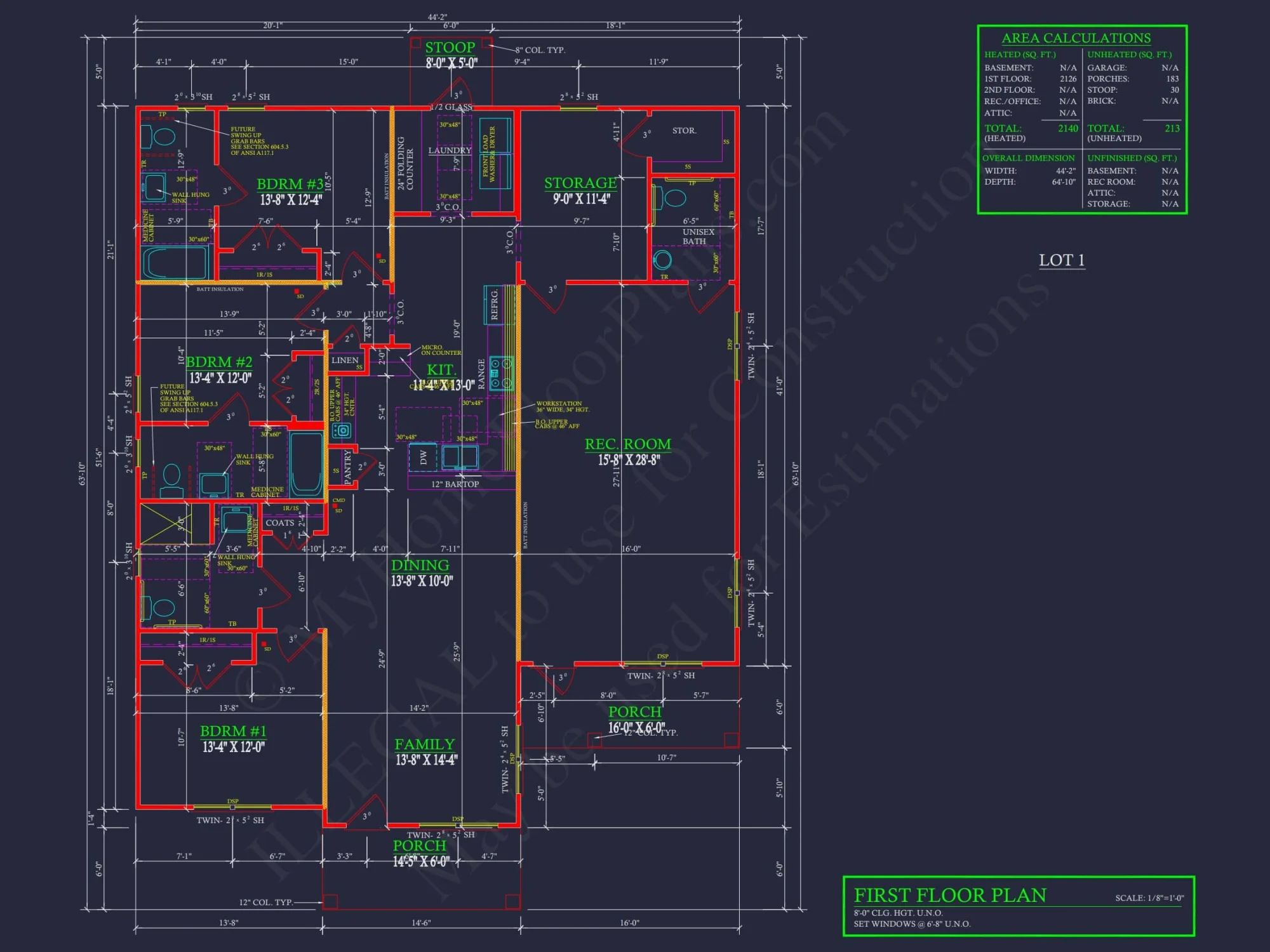 Spacious Ranch Home Plan with 3 Bedrooms and CAD Designs