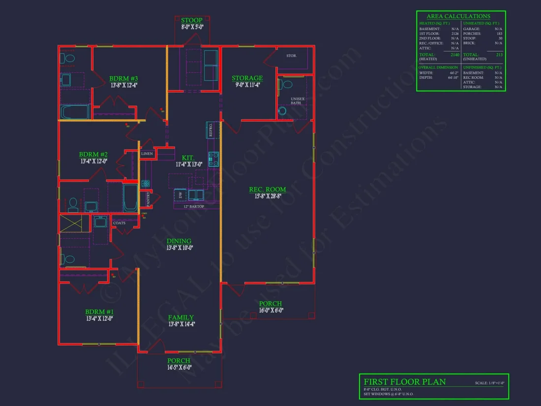 Spacious Ranch Home Plan with 3 Bedrooms and CAD Designs