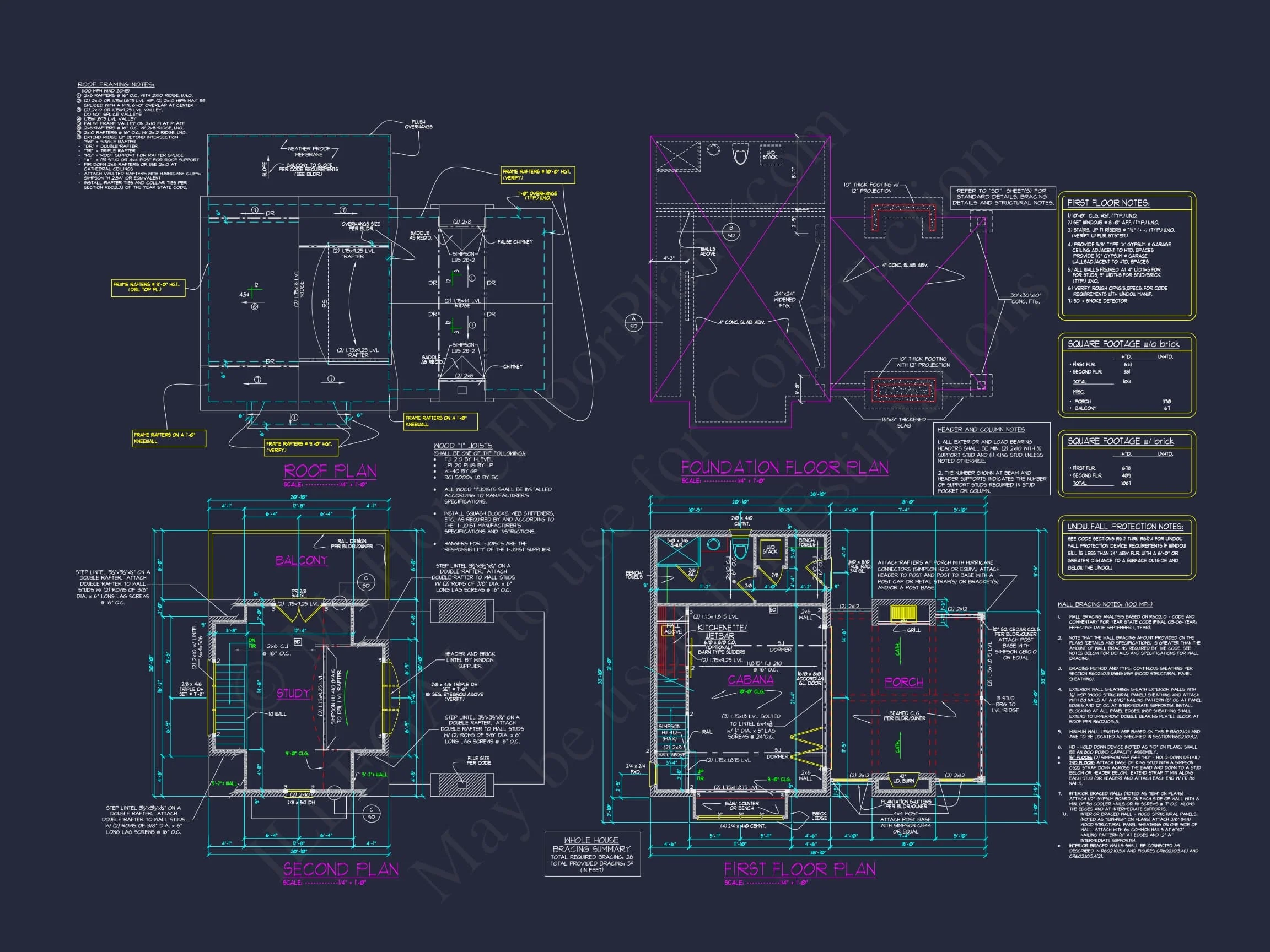 18-1351 POOL HOUSE - MODERN CABANA HOUSE PLAN: ARCHITECTURE & CAD DESIGNS 5 Modern Cabana Home Plan with Balcony, Study & CAD Blueprints