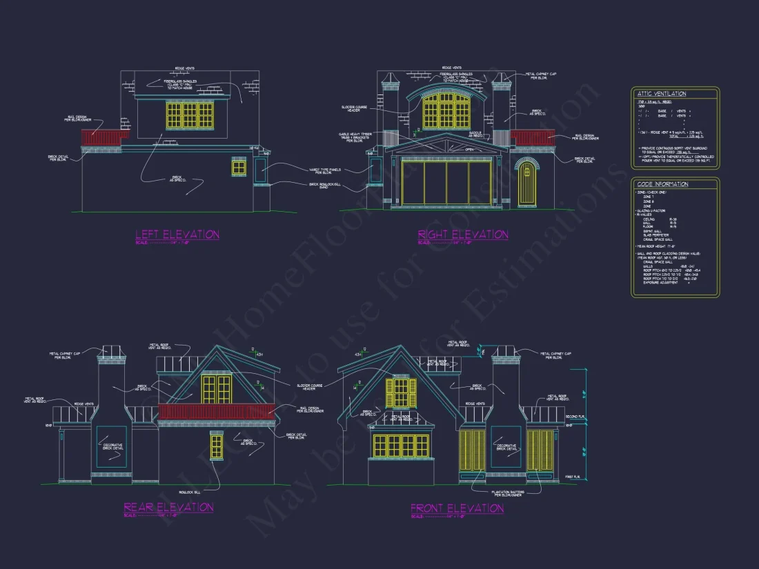 Modern Cabana Home Plan with Balcony, Study & CAD Blueprints