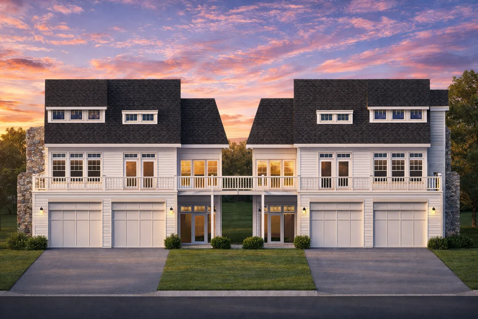 Traditional Craftsman House Plans 21 Front elevation of a Coastal Farmhouse style garage apartment featuring horizontal siding, standing seam metal roof, stone base, and second-floor balcony